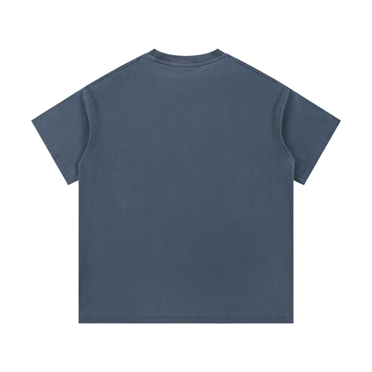 Vintage wash cotton T-shirt, charcoal, plain back view with crew neckline.