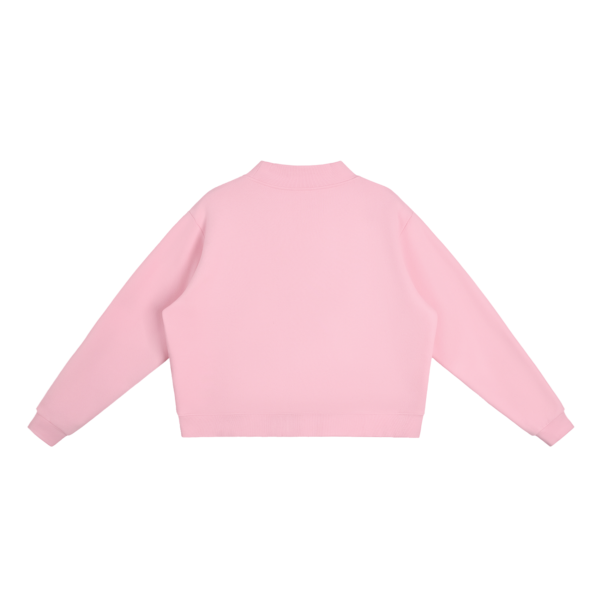 Women's fleece mock-neck crew sweatshirt in pink, back view
