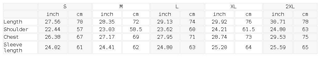 Size chart for oversize hoodie: S to 2XL with length, shoulder, chest, sleeve