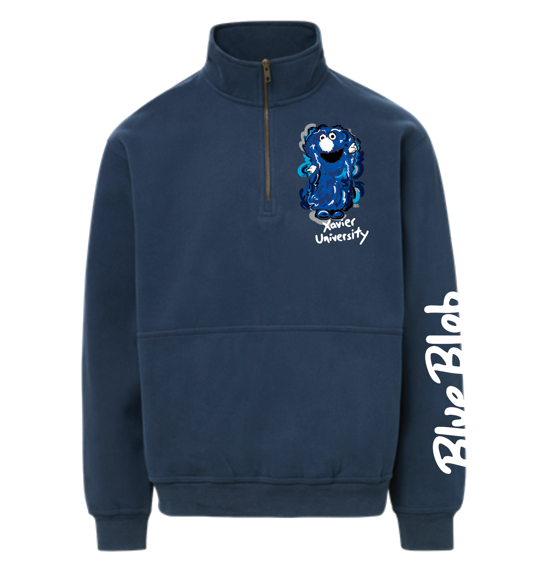Xavier University Vintage Unisex Quarter Zip Fleece (The Blue Blob, D'Artagnan, Cincinnati, Ohio, One for All)