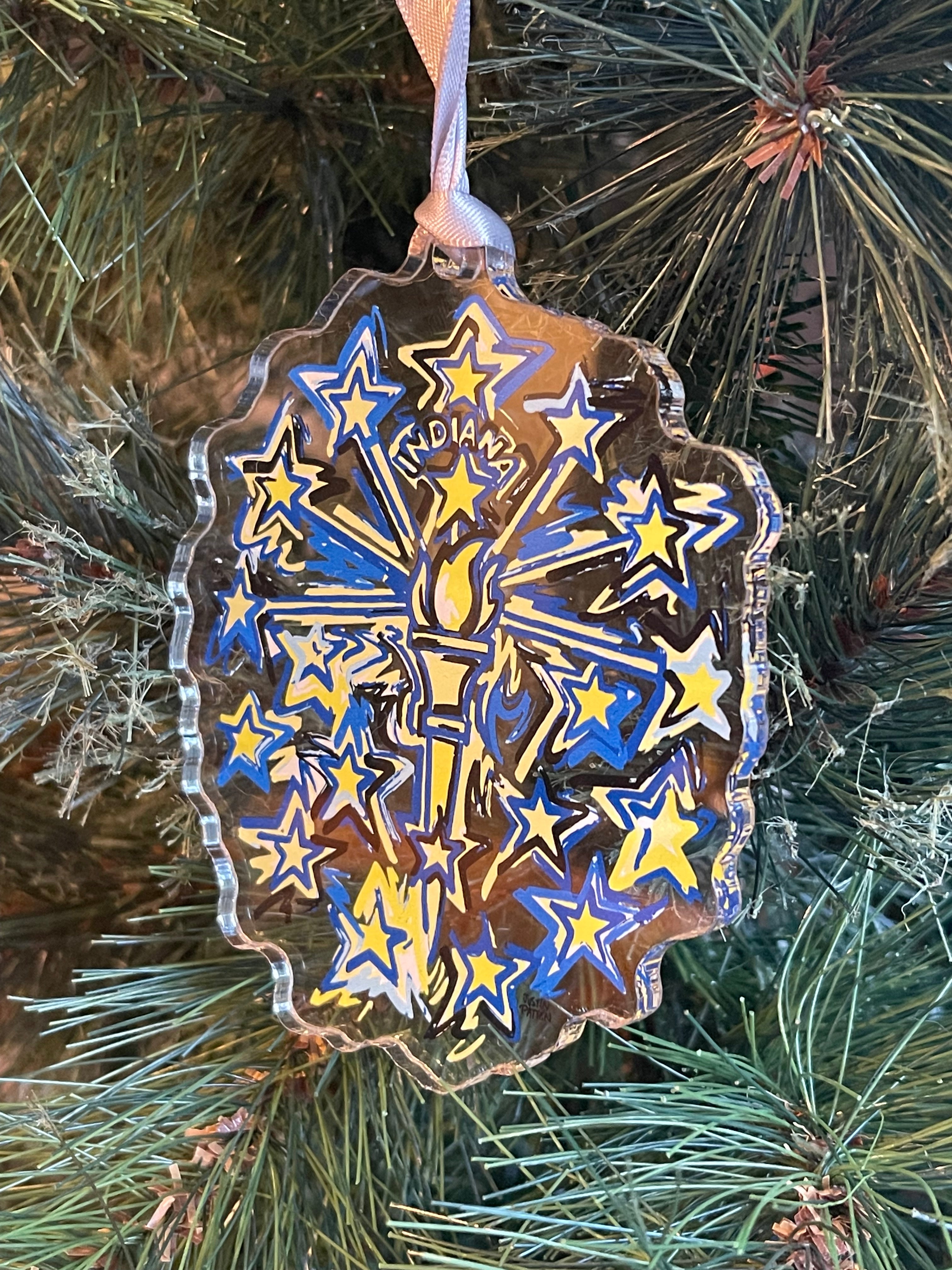 Indiana Flag Ornament by Justin Patten (Clear)