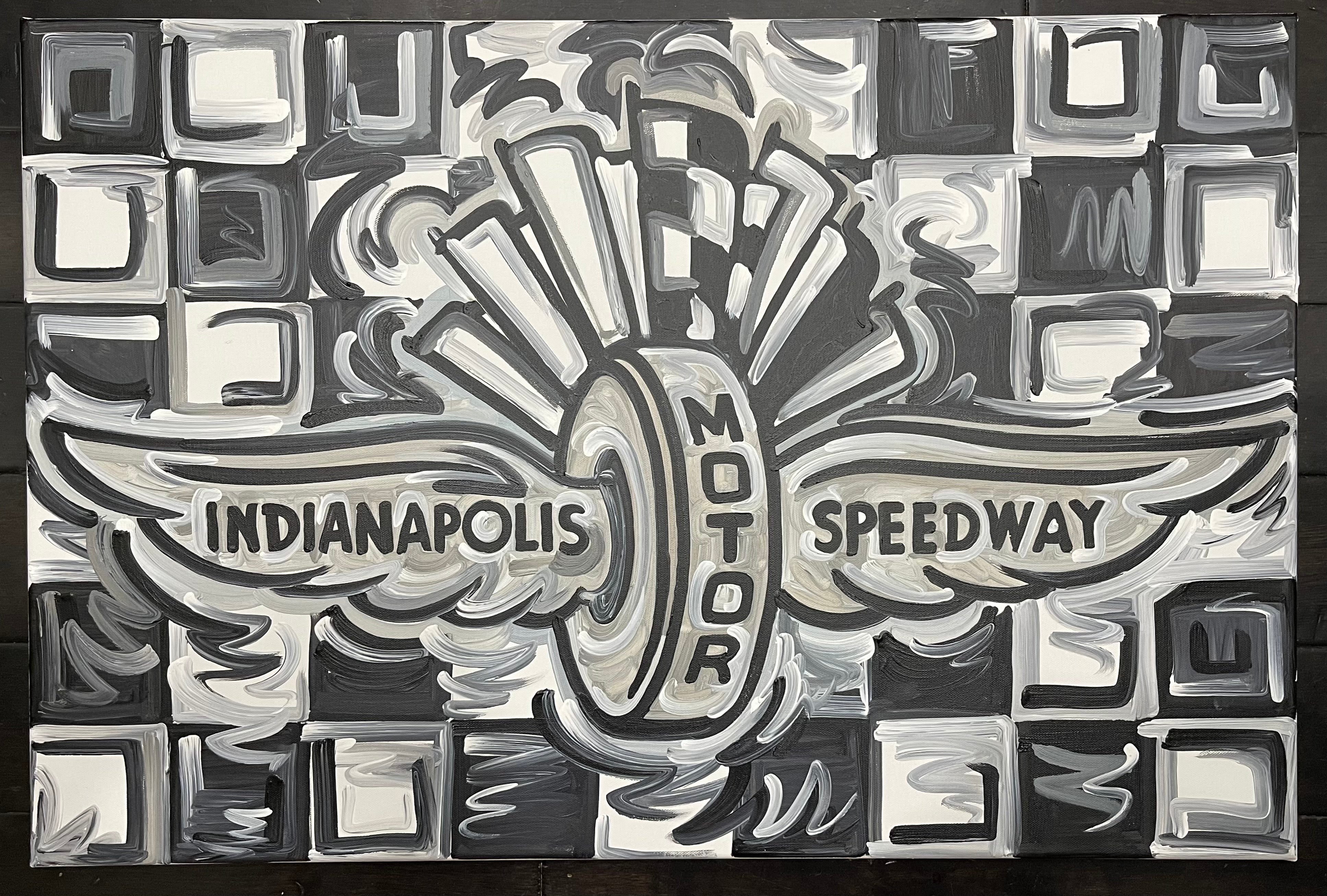 Custom Wing and Wheel B&W Checkered Painting (36" x 24") by Justin Patten