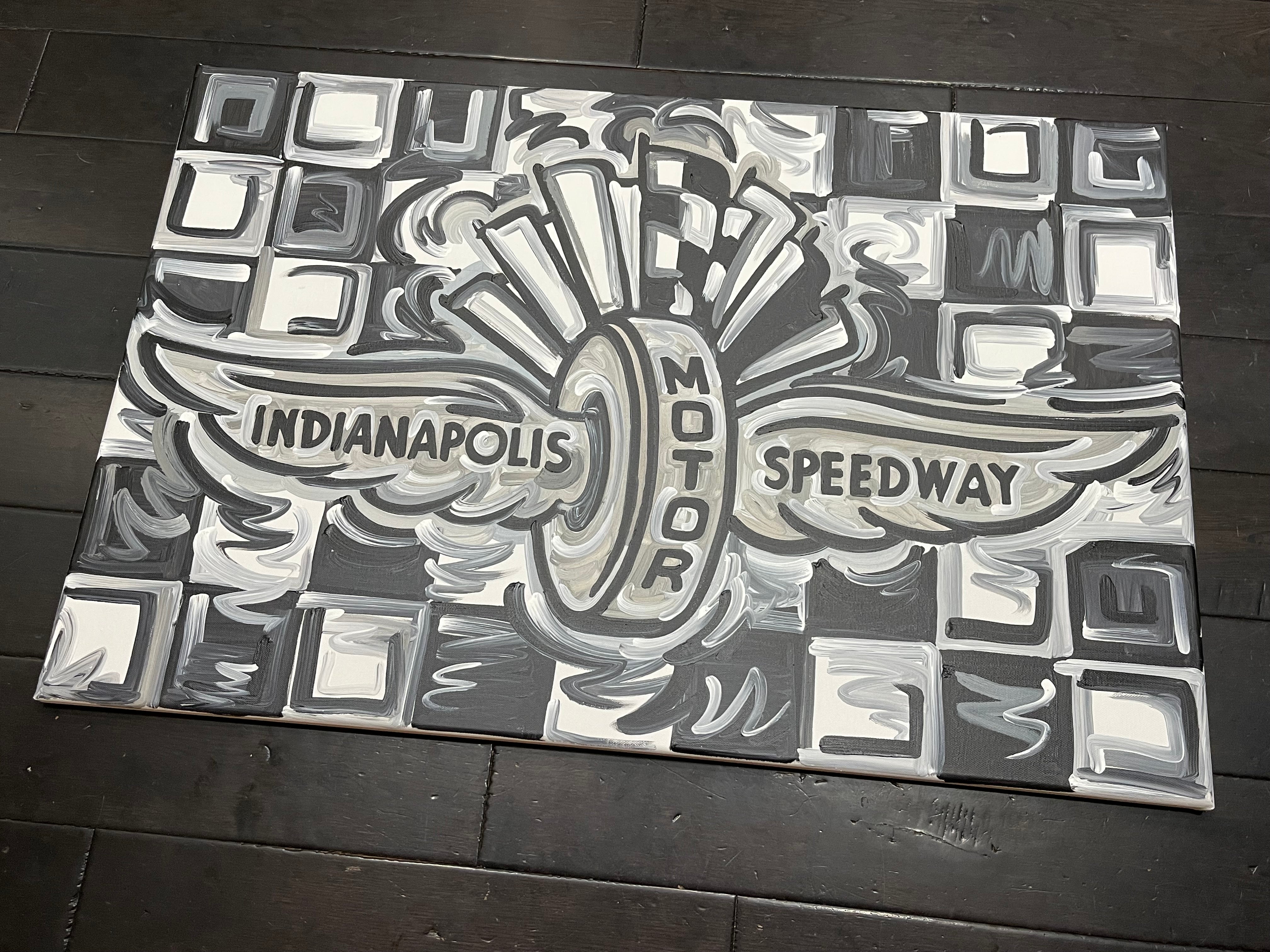 Custom Wing and Wheel B&W Checkered Painting (36" x 24") by Justin Patten