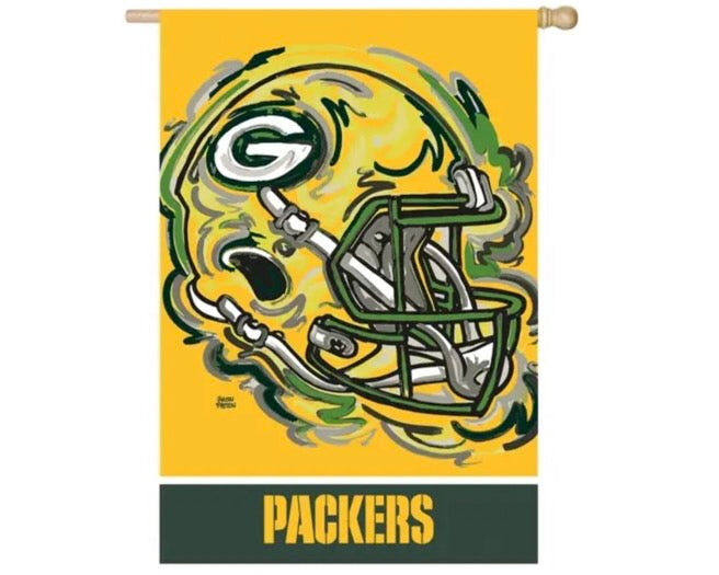 Green Bay Packers House Flag 29 x 43 by Justin Patten – Storm Striker Art  by Justin Patten