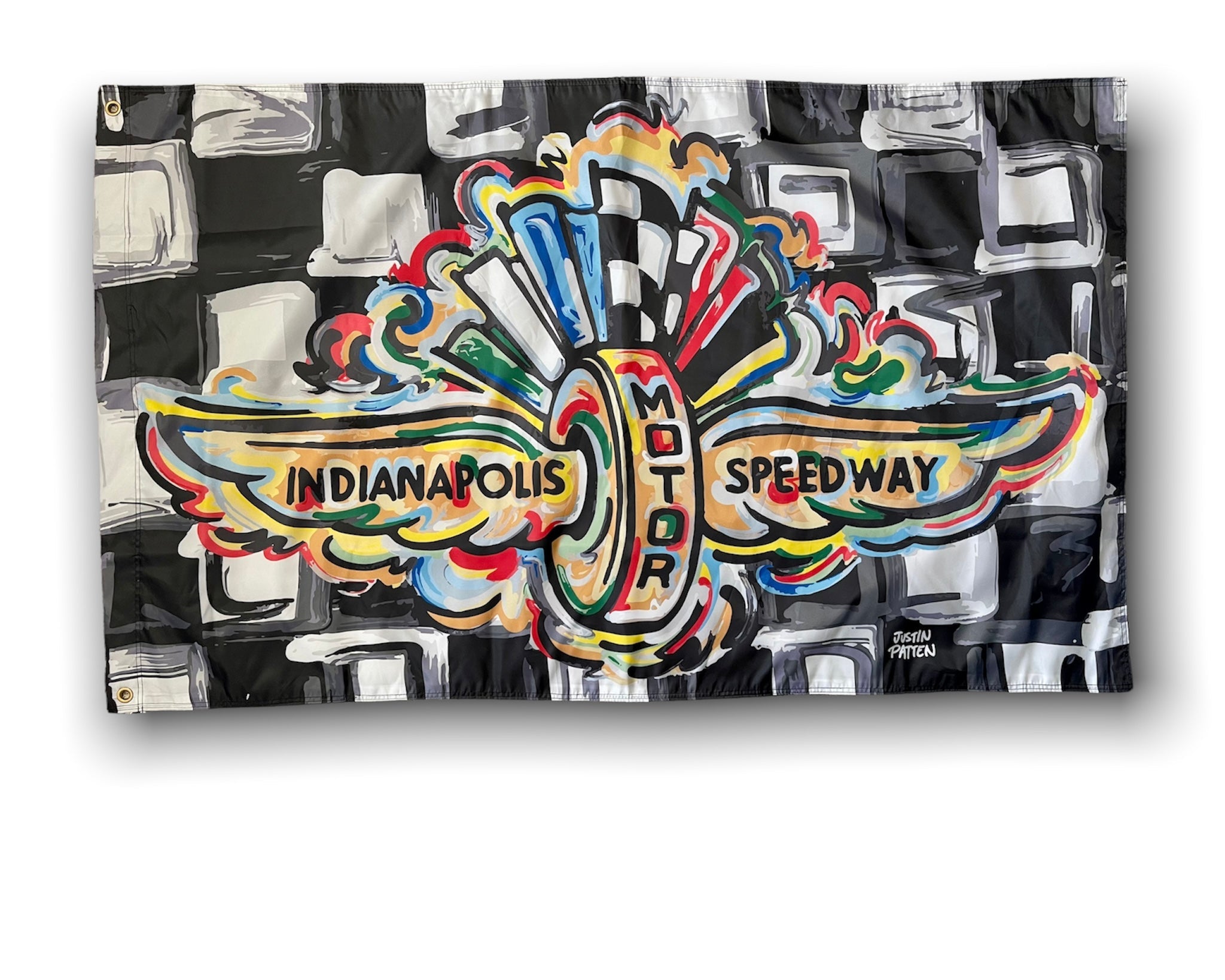 Indianapolis Motor Speedway Wing and Wheel 4 Grommet Banner (5’x3’ ft.) by Justin Patten