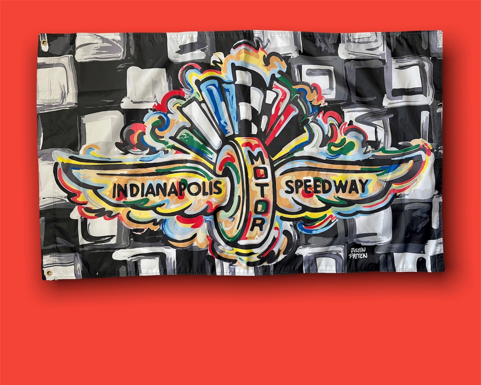 Indianapolis Motor Speedway Wing and Wheel 4 Grommet Banner (5’x3’ ft.) by Justin Patten