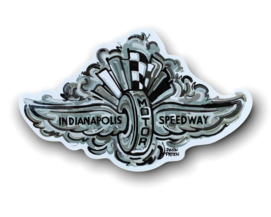 Indianapolis Motor Speedway Wing and Wheel Vinyl "Smoke" Sticker by Justin Patten