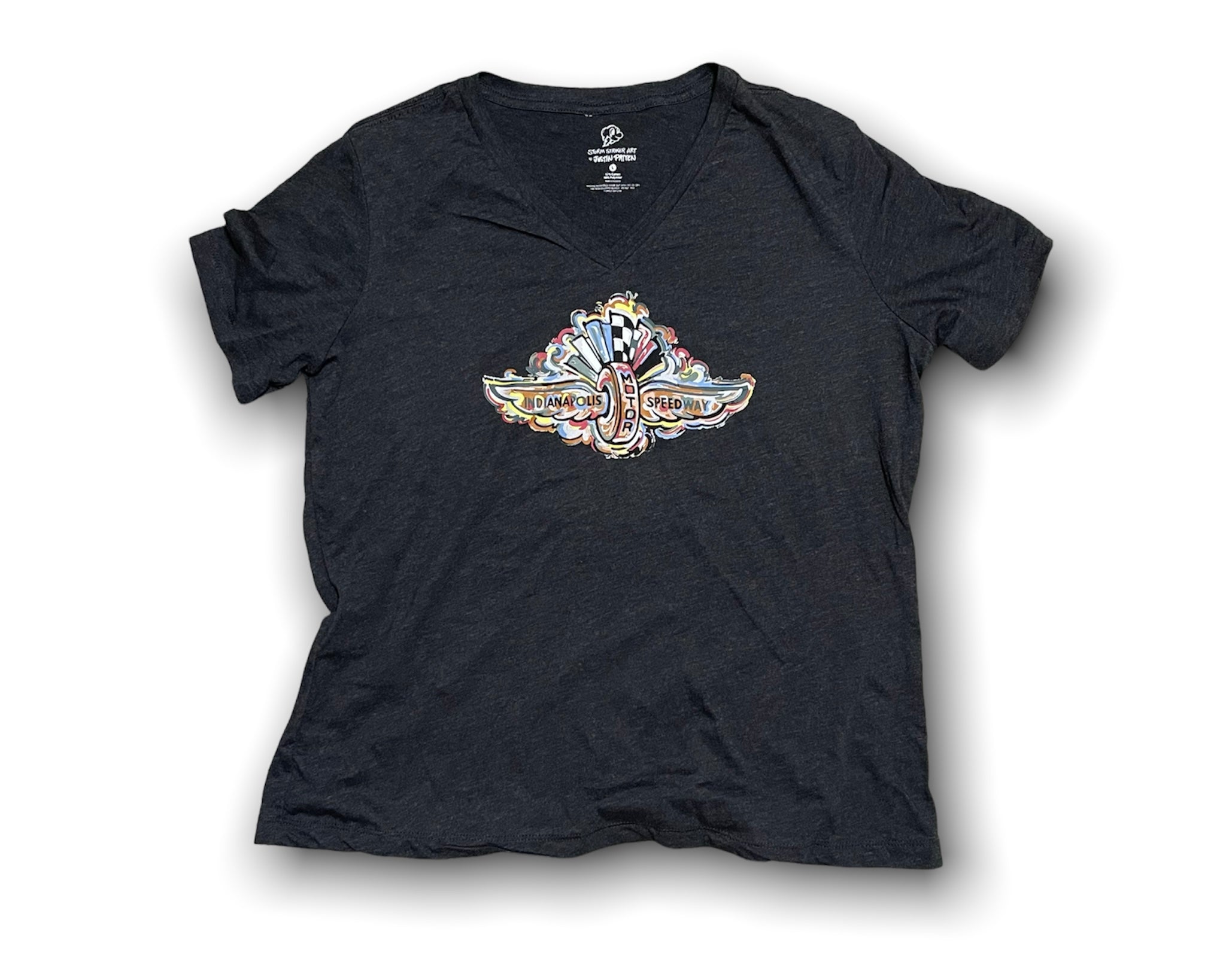 Indianapolis Motor Speedway Wing and Wheel Women's V-Neck Tee by Justin Patten (3 Colors)