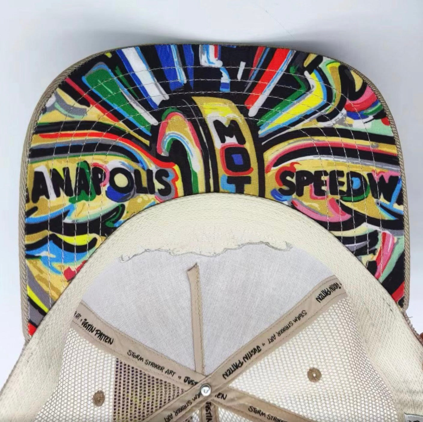 Indianapolis Motor Speedway Wing and Wheel Tan Trucker Hat by Justin Patten