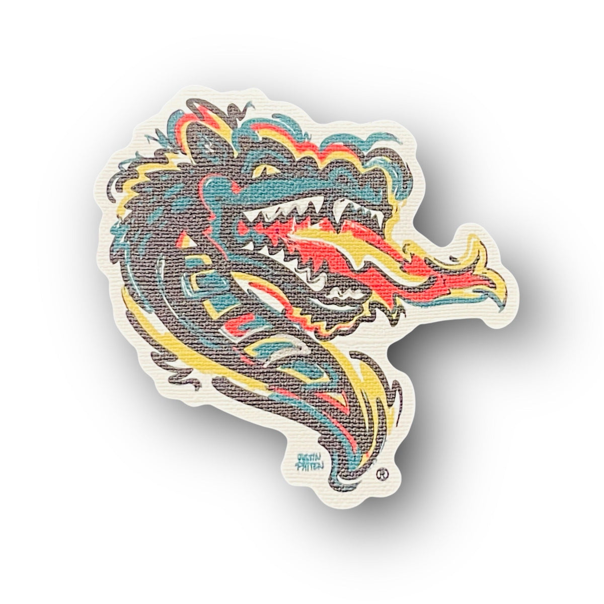 Mascot Blaze painted logo durable sticker, colorful mascot with white outline