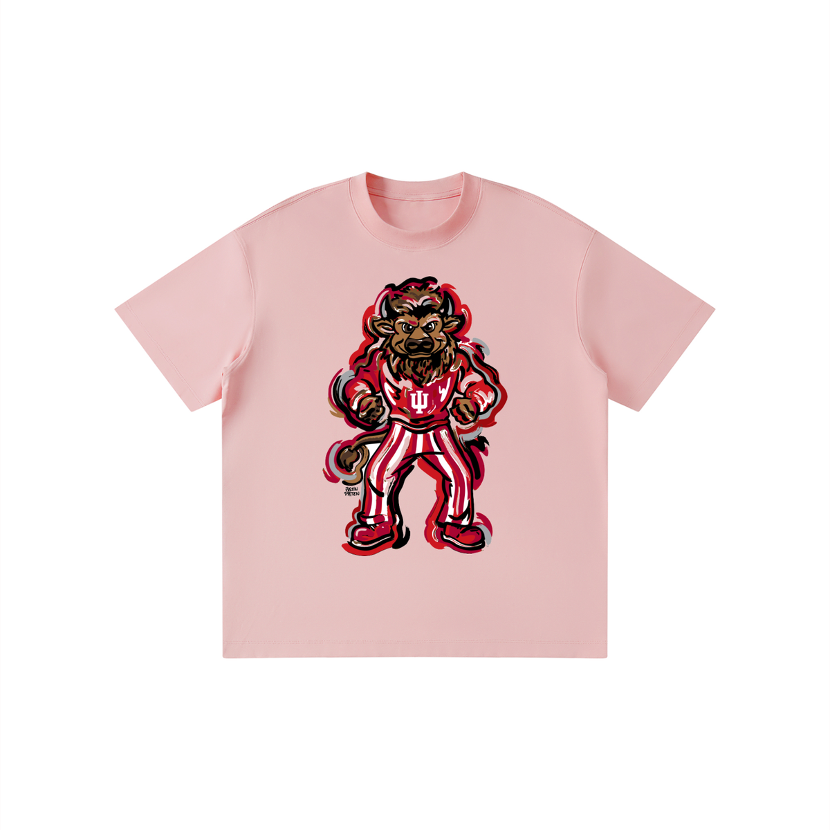 Kids solid crewneck T-shirt, pink, front mascot graphic
