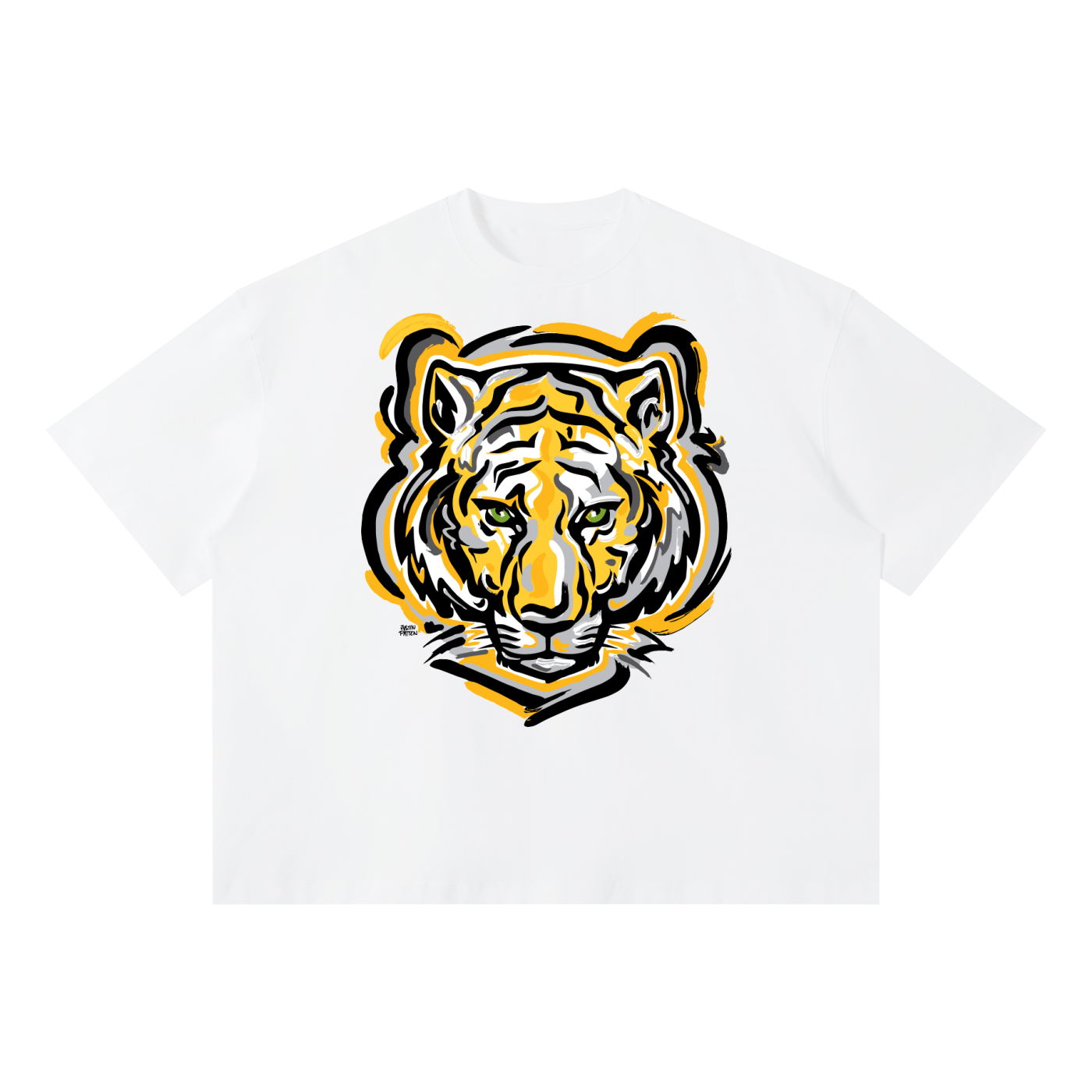 DePauw University Unisex Boxy T-Shirt by Justin Patten (Four Colors)(Tigers, Boxy Tee)