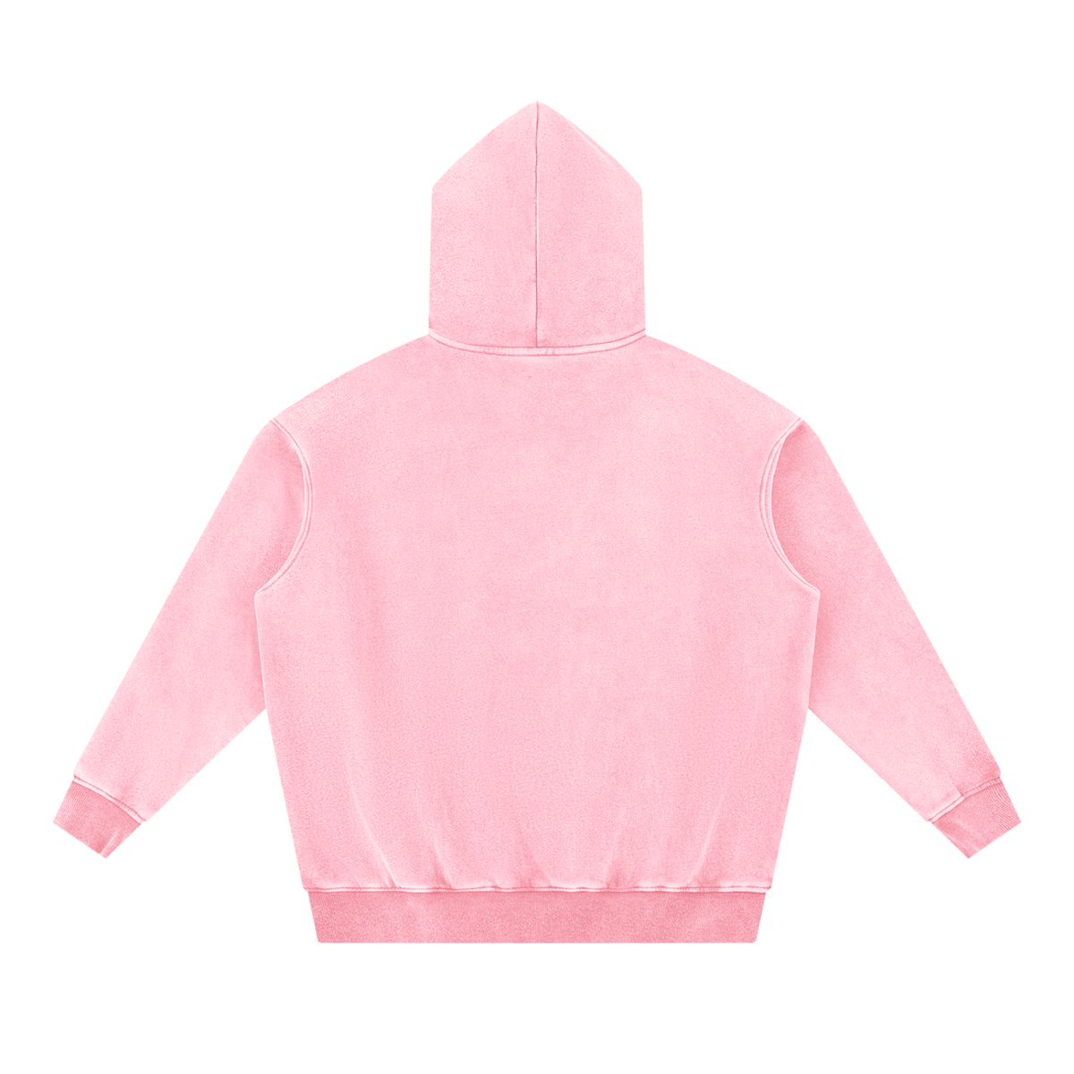 Pink fleece oversize hoodie back view with hood and kangaroo pocket