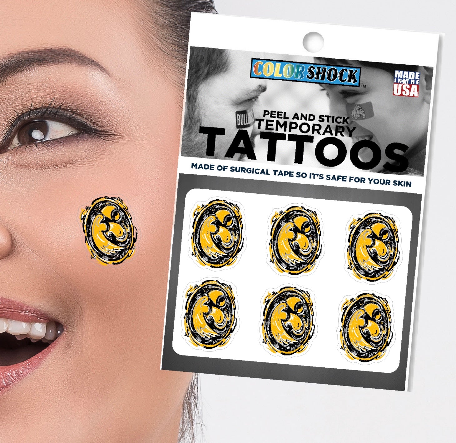 University of Iowa, Tiger Hawk, Body Cal Sticker by Justin Patten (Face Tattoo, 3M)