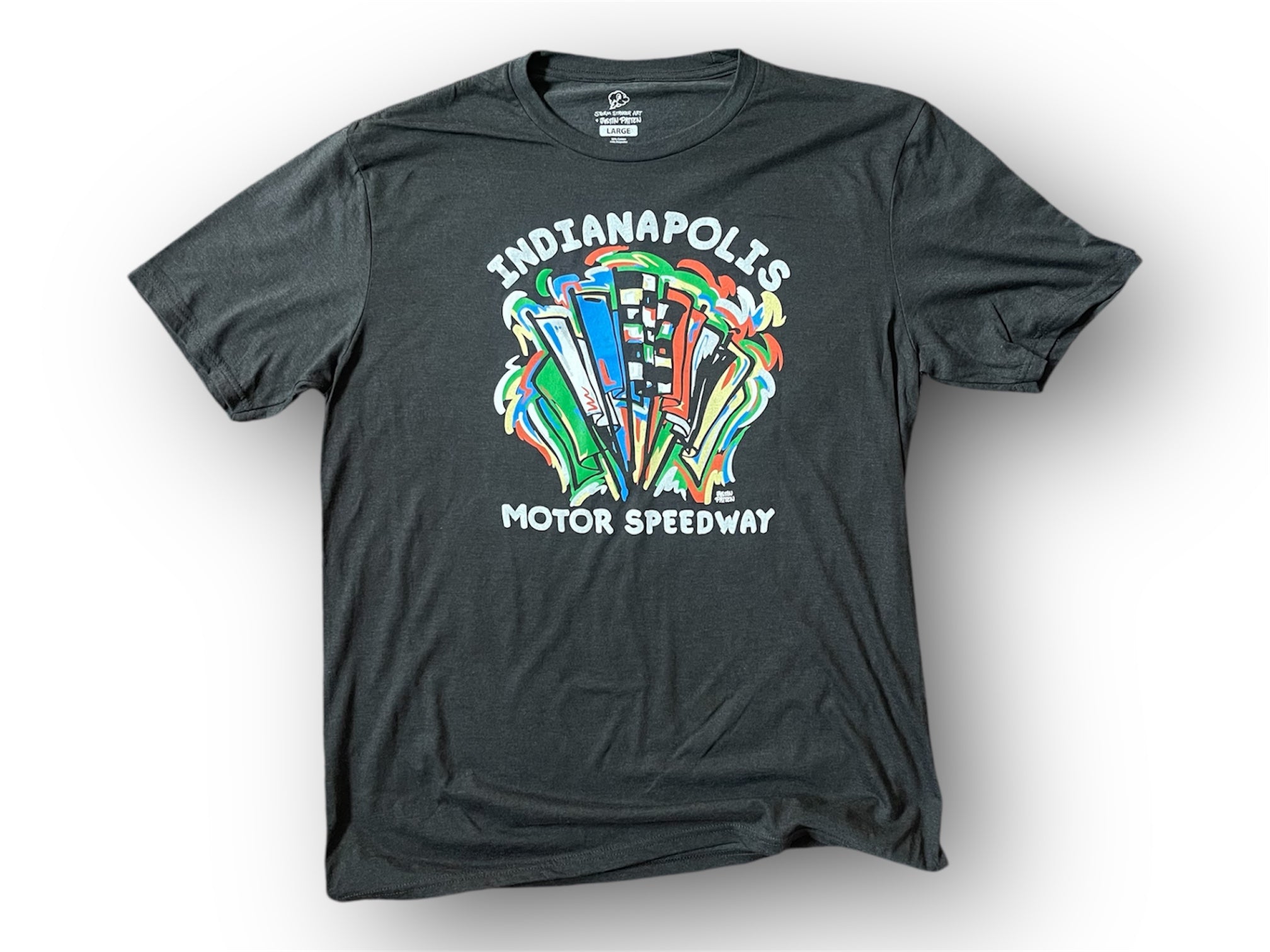 Indianapolis Motor Speedway Racing Flags Tee by Justin Patten (IMS, Indy 500, Pagoda, Wing and Wheel)