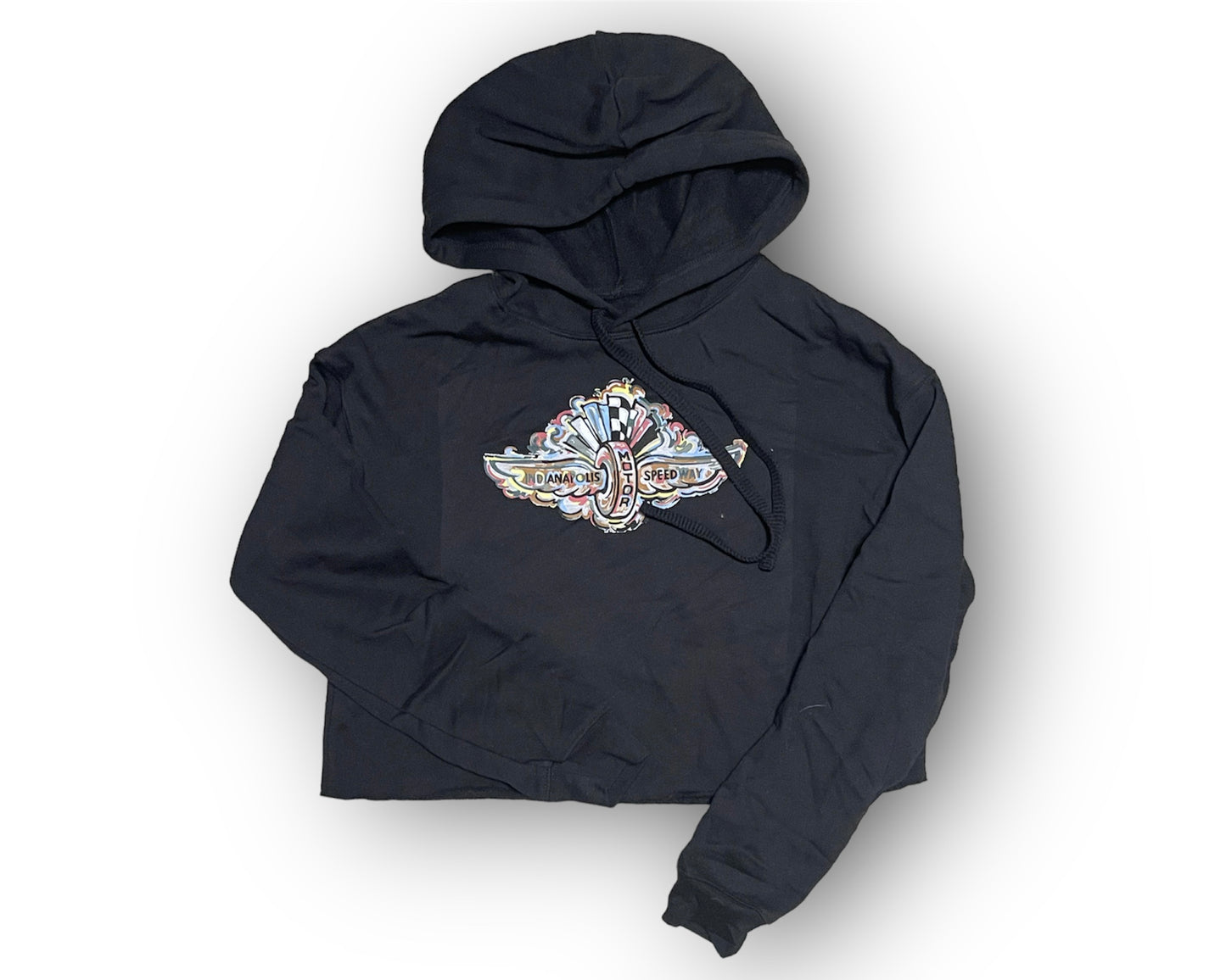 Indianapolis Motor Speedway Wing and Wheel Women’s Cropped Fleece Hoodie by Justin Patten