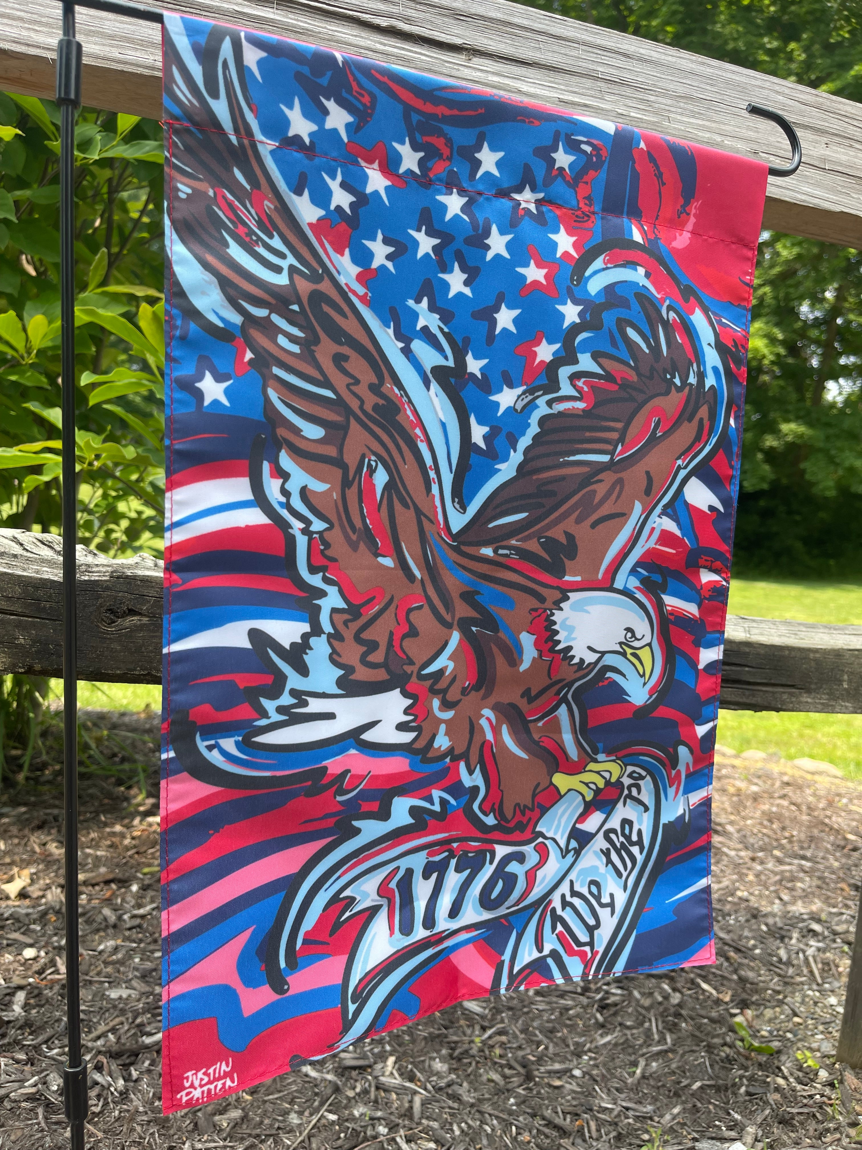 Fourth of July USA 1776 Bald Eagle Garden Flag (12”x18” in.) by Justin Patten (We The People)