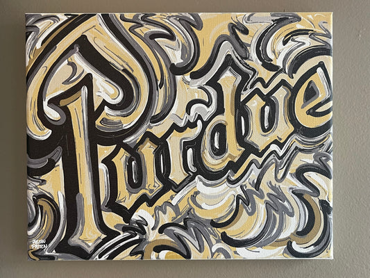 Purdue University 10" x 8" Drum Script Wrapped Canvas Print by Justin Patten