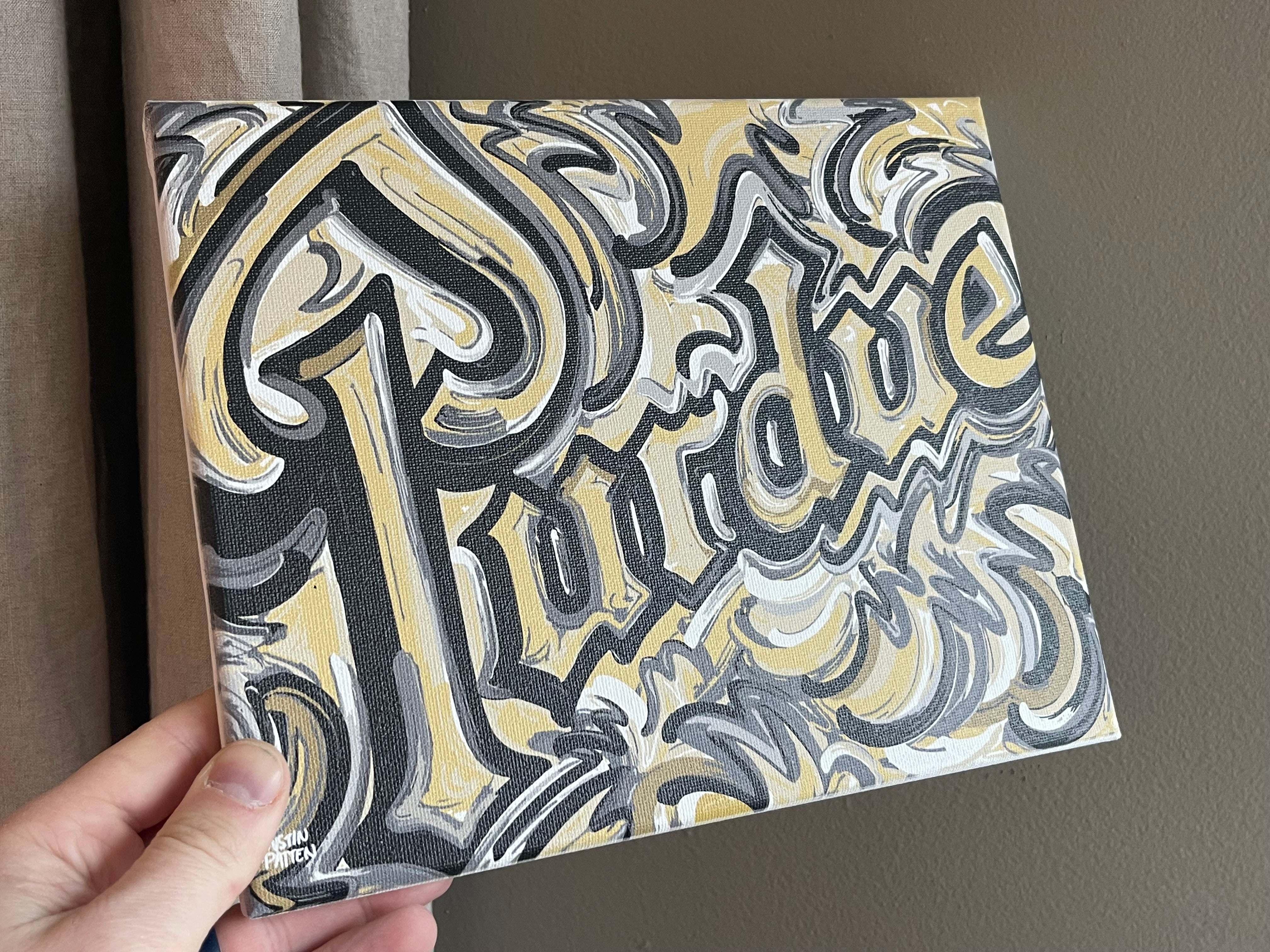 Purdue University 10" x 8" Drum Script Wrapped Canvas Print by Justin Patten
