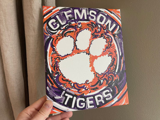 Clemson University 16" x 20" Paw Print Wrapped Canvas Print by Justin Patten