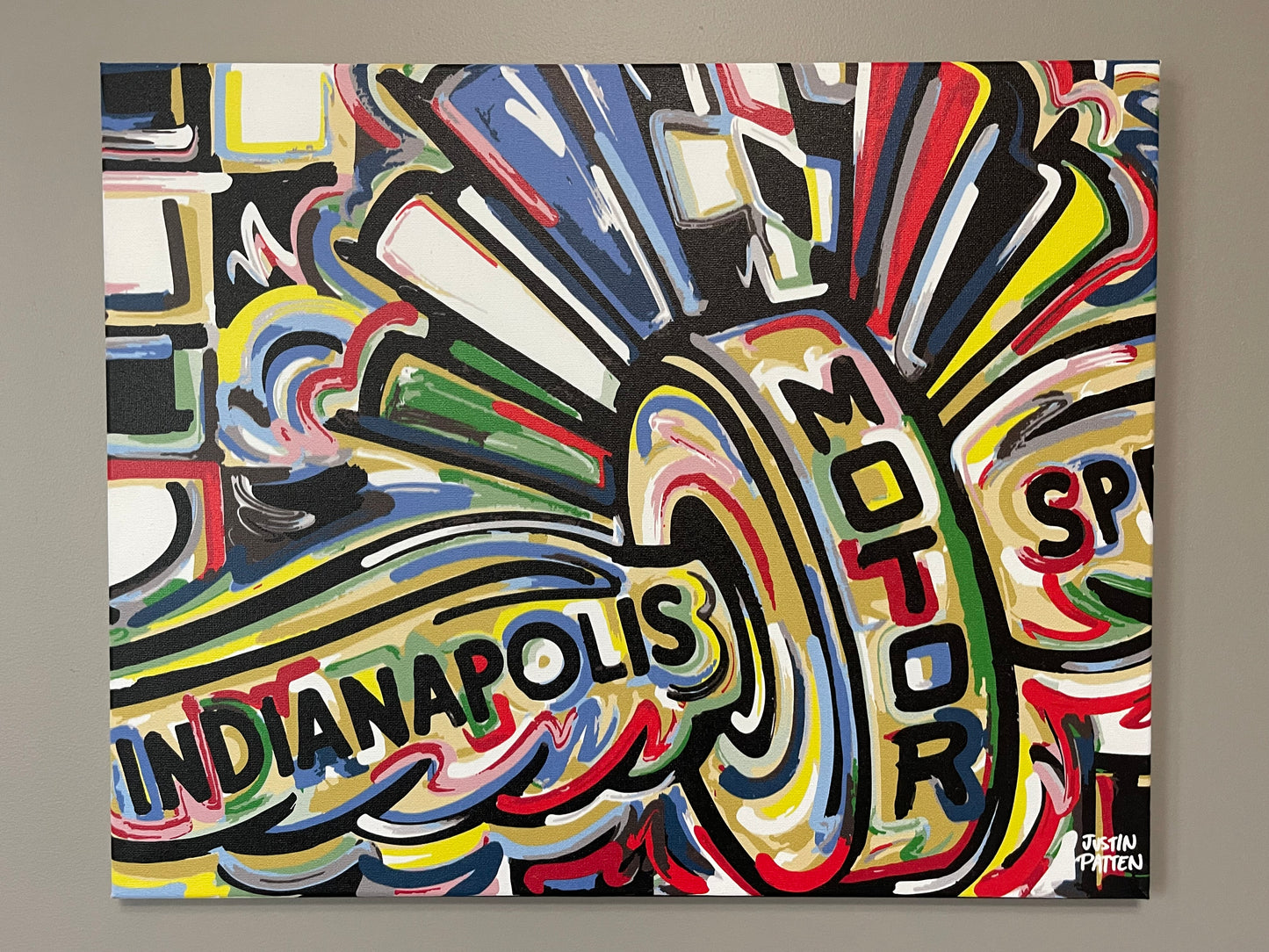 Indianapolis Motor Speedway 20"x16" Wing and Wheel Wrapped Canvas Print by Justin Patten