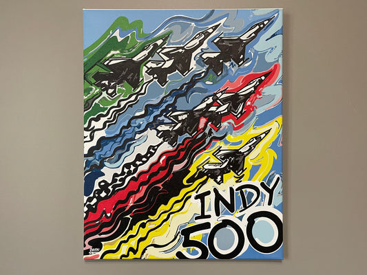 Indianapolis Motor Speedway 16"x20" Flyover Wrapped Canvas Print by Justin Patten
