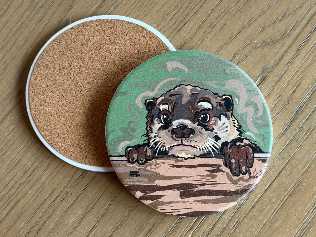 Otter Round Stone Coaster by Justin Patten