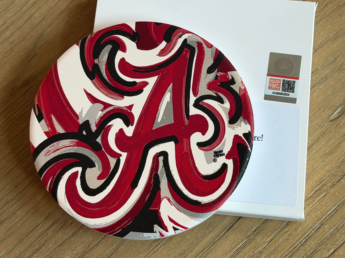 University of Alabama A 4.25" Round Stone Coaster by Justin (Crimson Tide, Roll Tide, Tuscaloosa, CLC)