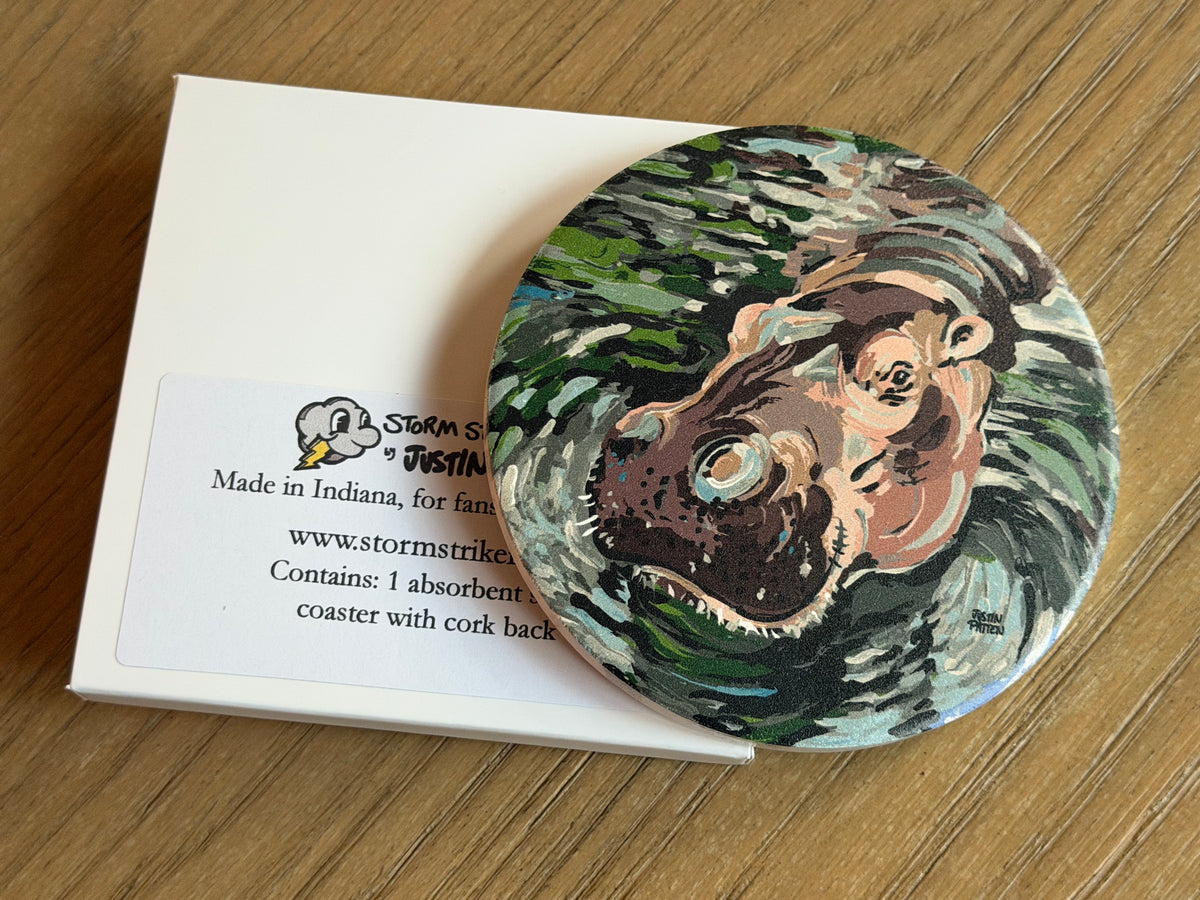 Hippo Round Stone Coaster by Justin Patten