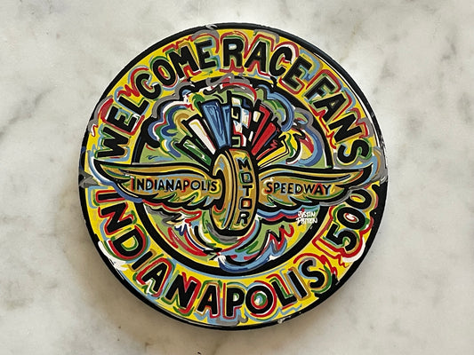 Indianapolis Motor Speedway Welcome Race Fans Stone Coaster by Justin Patten
