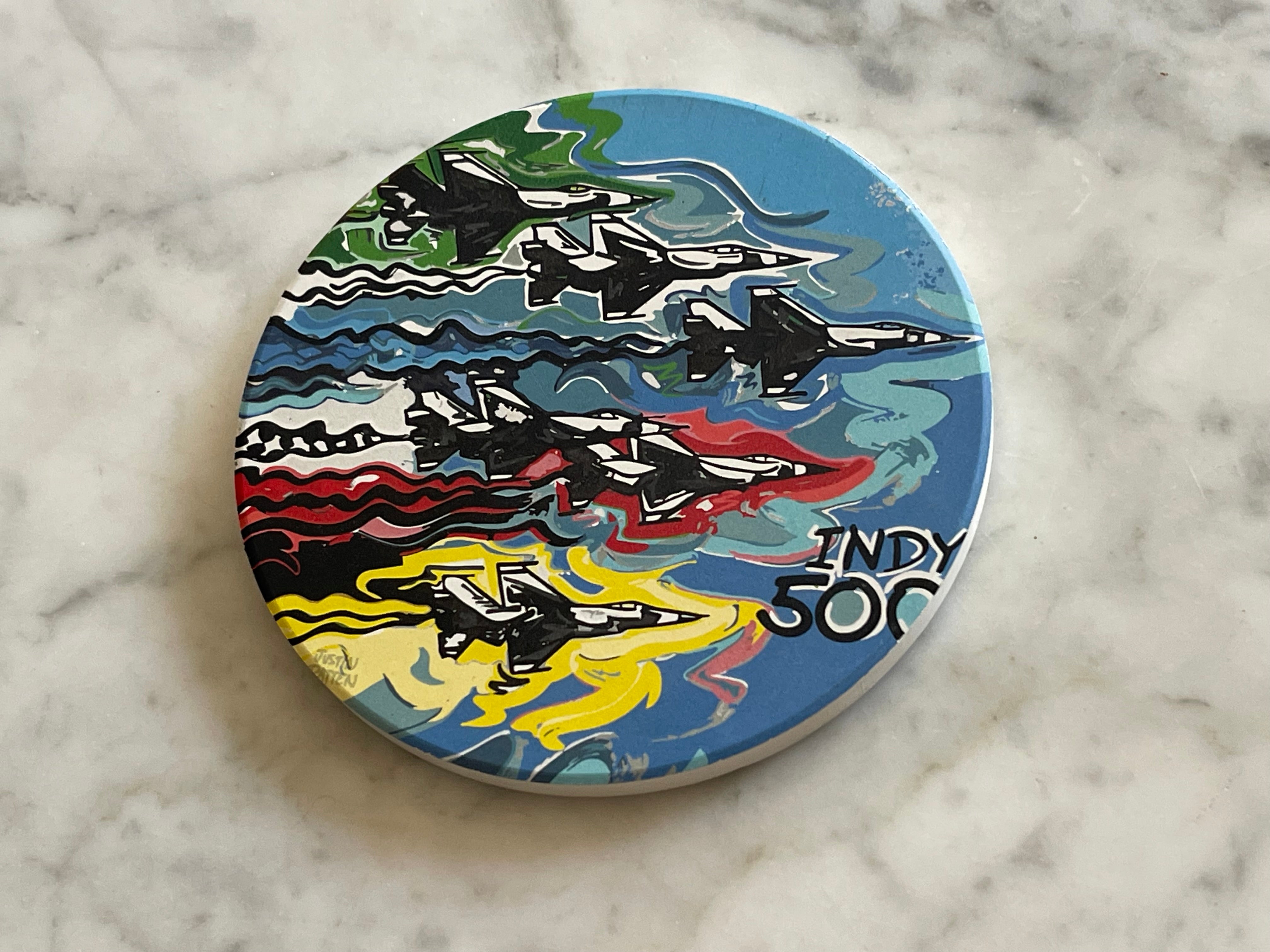 Indianapolis Motor Speedway Flyover Stone Coaster by Justin Patten