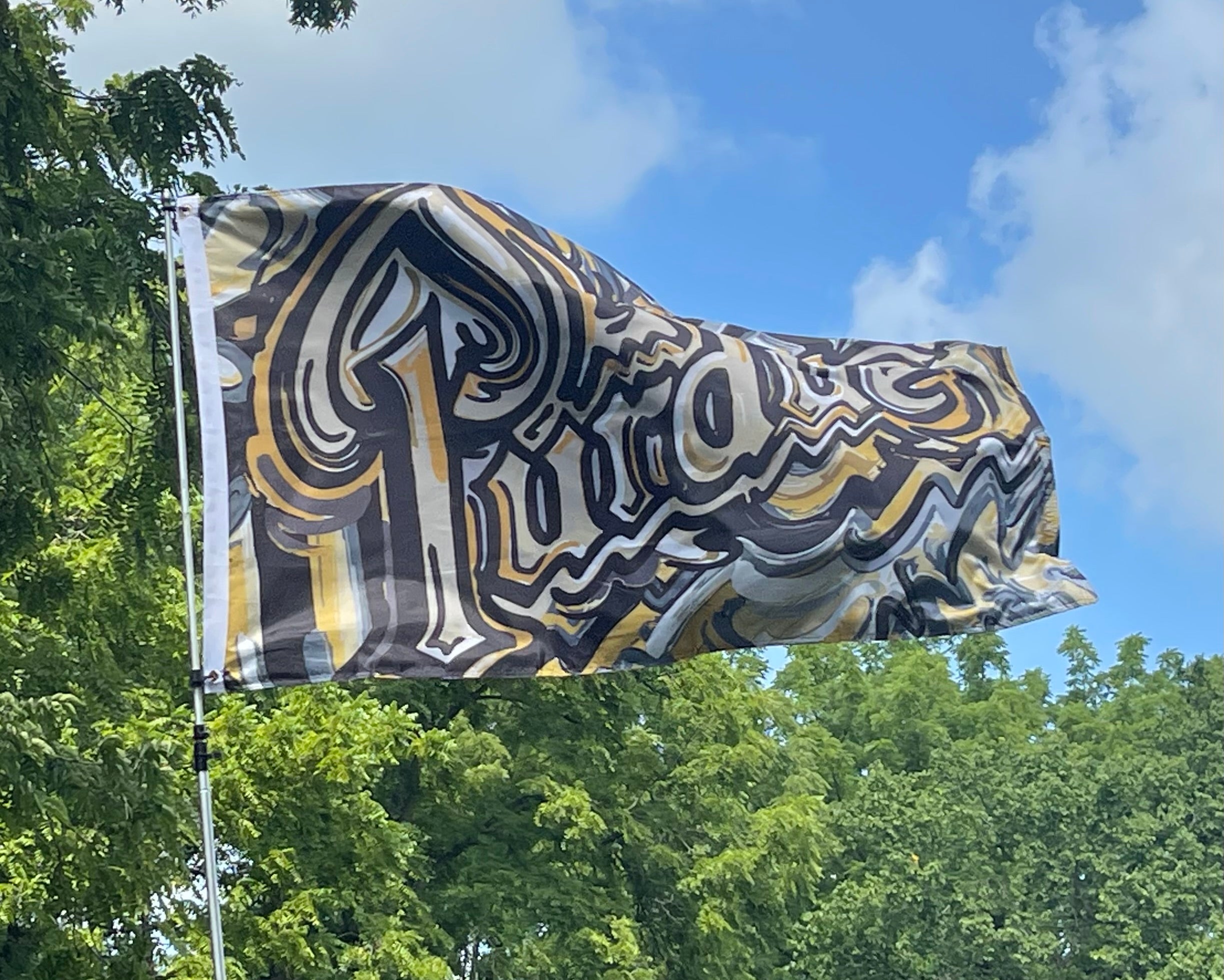 Purdue University Purdue Drum Flagpole Flag 5' x 3" by Justin Patten (2 grommets)