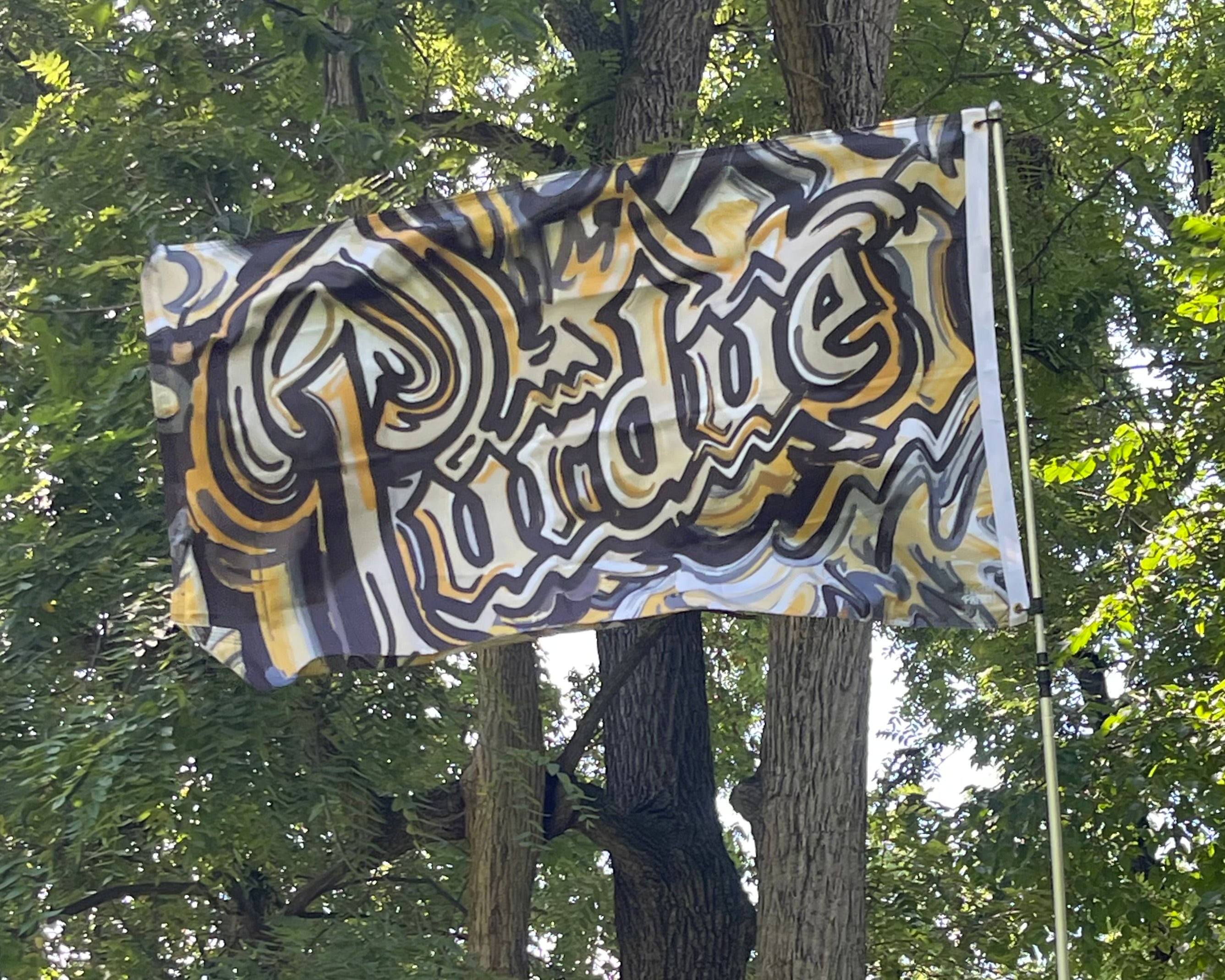 Purdue University Purdue Drum Flagpole Flag 5' x 3" by Justin Patten (2 grommets)