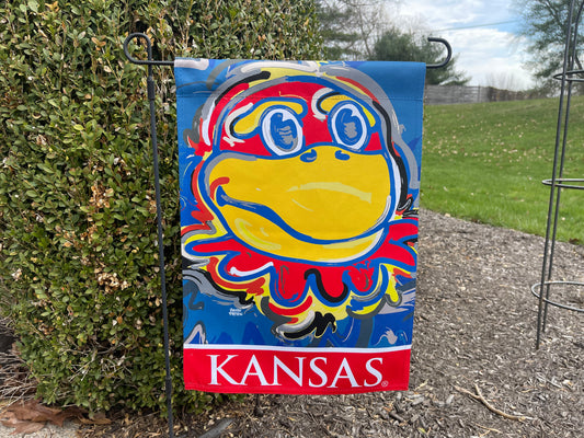 University of Kansas Mascot  Garden Flag 12" x 18" by Justin Patten