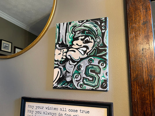Michigan State University 8" x 10" Vintage Sparty Wrapped Canvas Print by Justin Patten