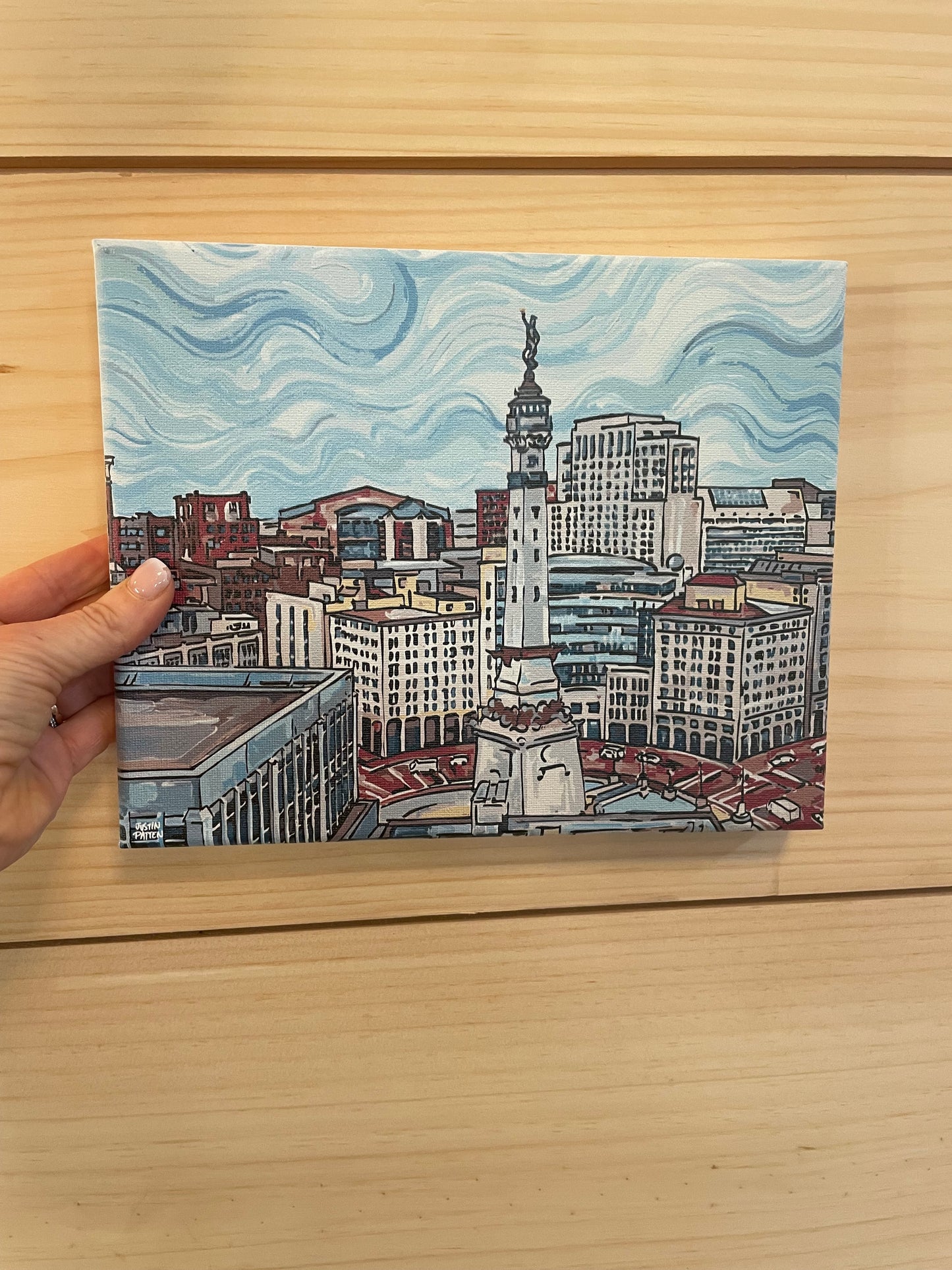 Indianapolis "The Circle" Skyline  10"x8" Wrapped Canvas Print by Justin Patten