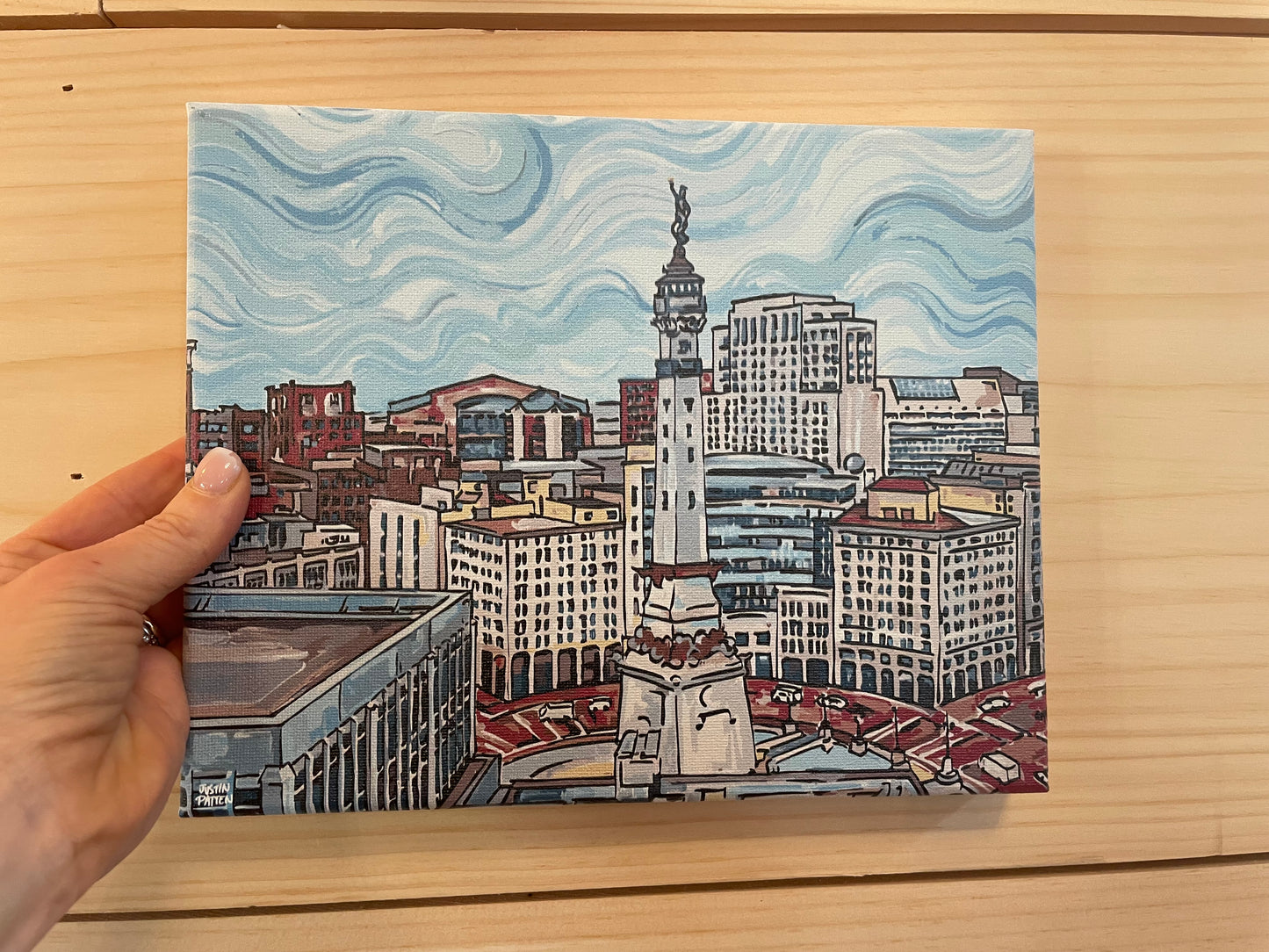 Indianapolis "The Circle" Skyline  10"x8" Wrapped Canvas Print by Justin Patten