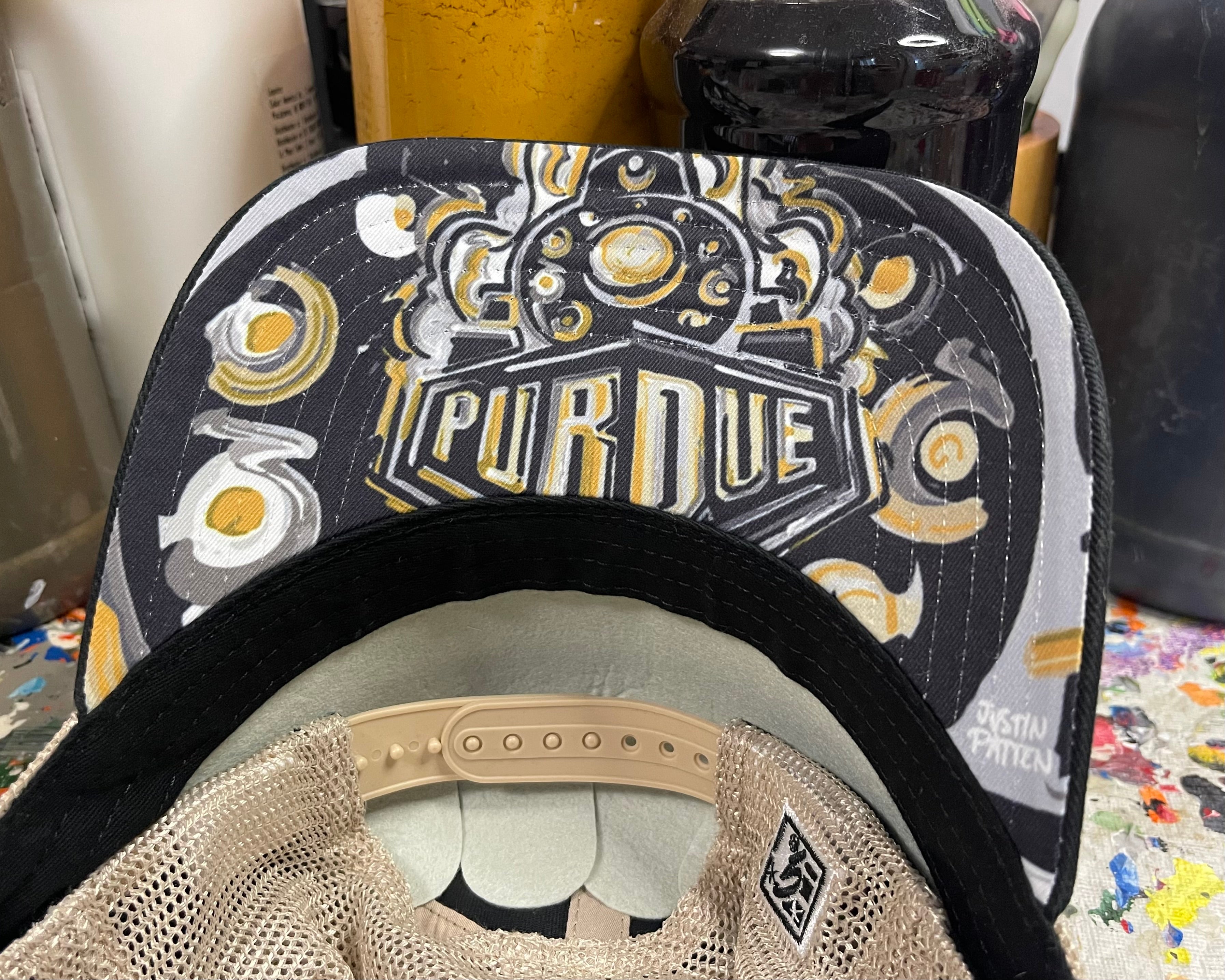 Purdue University Trucker Hat with Art Under Bill by Justin Patten (Black) (Boiler Up... Hammer Down)