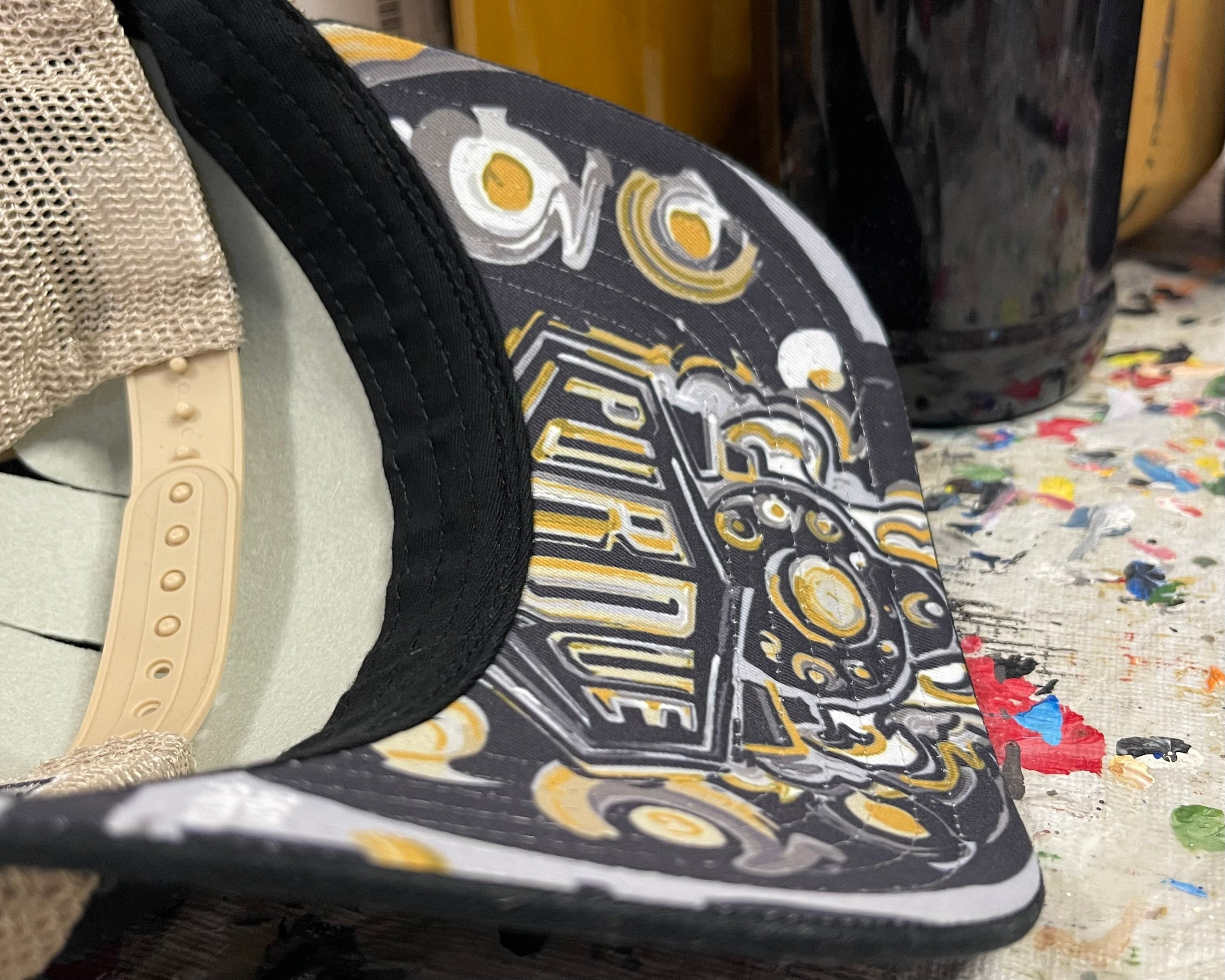 Purdue University Trucker Hat with Art Under Bill by Justin Patten (Black) (Boiler Up... Hammer Down)