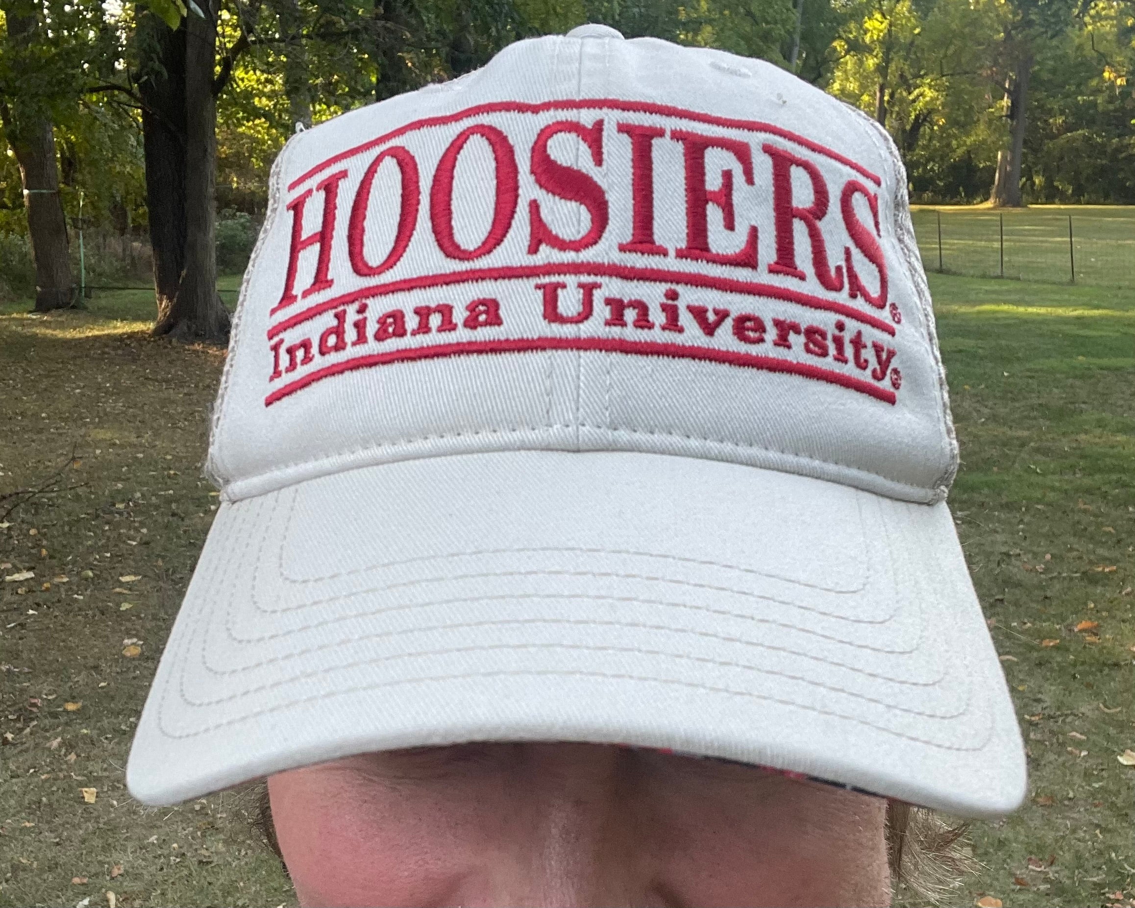 Indiana University Trucker Hat with Art Under Bill by Justin Patten (Stone)