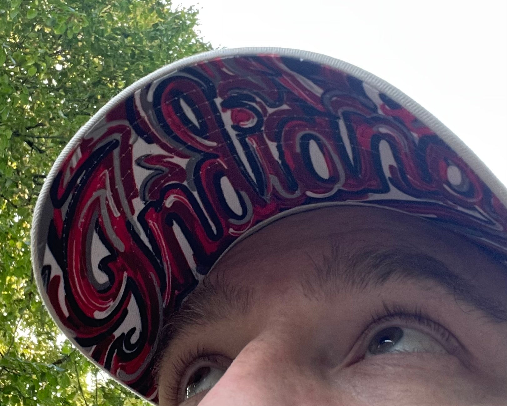 Indiana University Trucker Hat with Art Under Bill by Justin Patten (Stone)