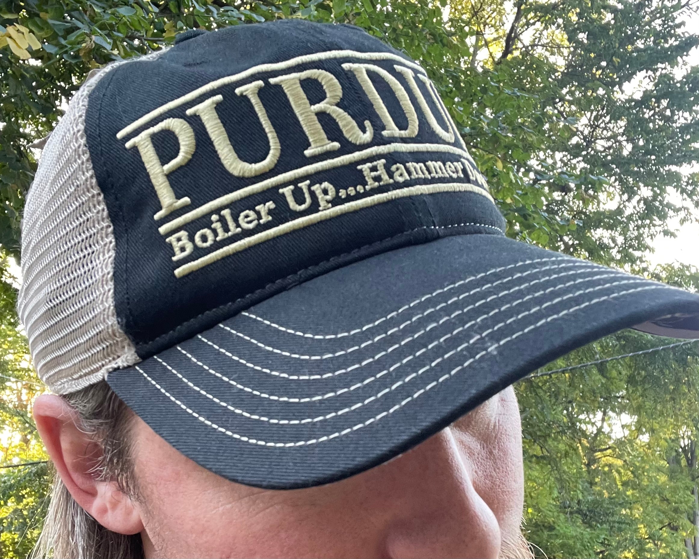 Purdue University Trucker Hat with Art Under Bill by Justin Patten (Black) (Boiler Up... Hammer Down)