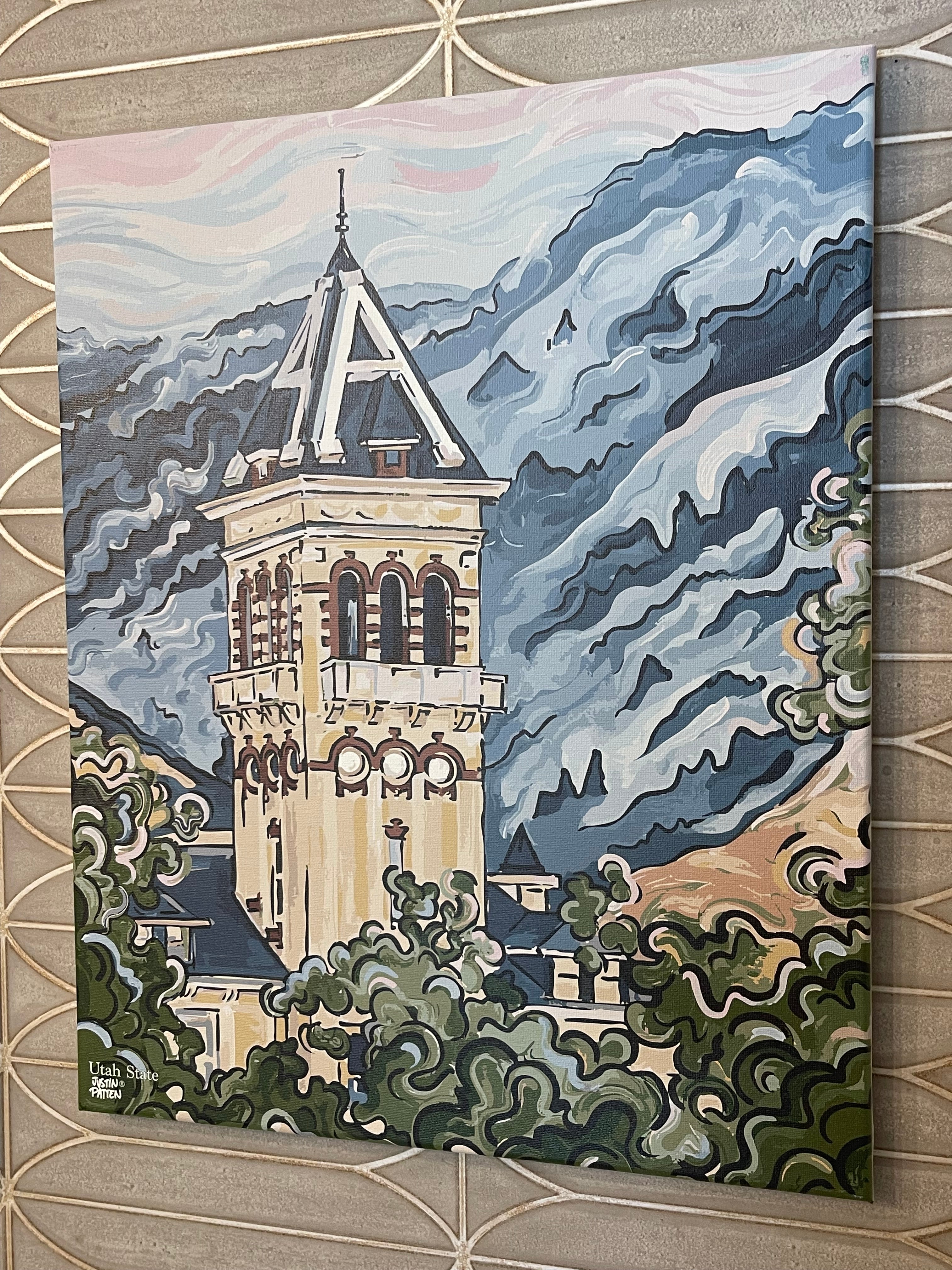 Utah State University 16" x 20" Old Main Wrapped Canvas Print by Justin Patten (Aggies, Big Blue, Logan, Show Me, Old Main)