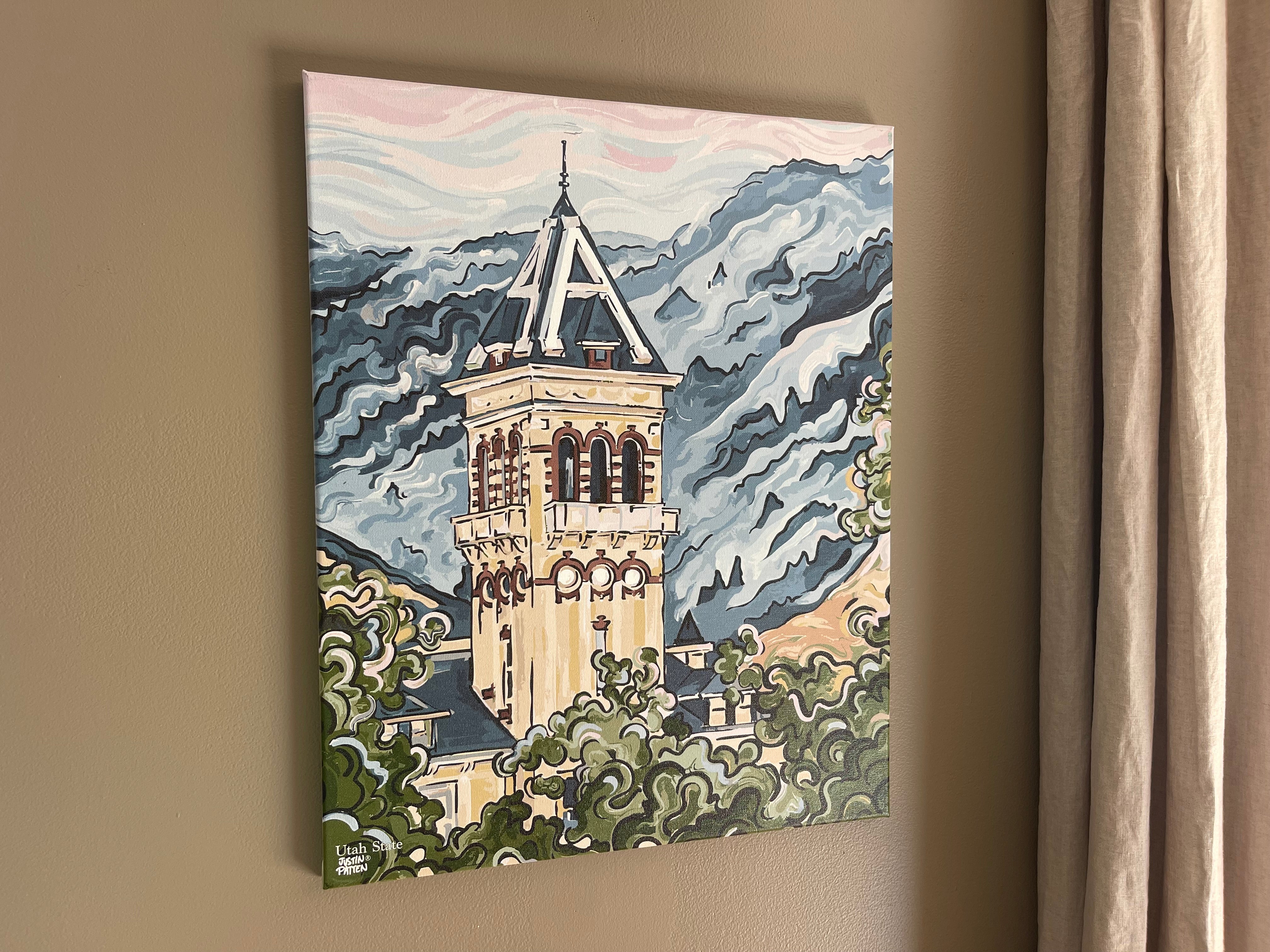 Utah State University 16" x 20" Old Main Wrapped Canvas Print by Justin Patten (Aggies, Big Blue, Logan, Show Me, Old Main)