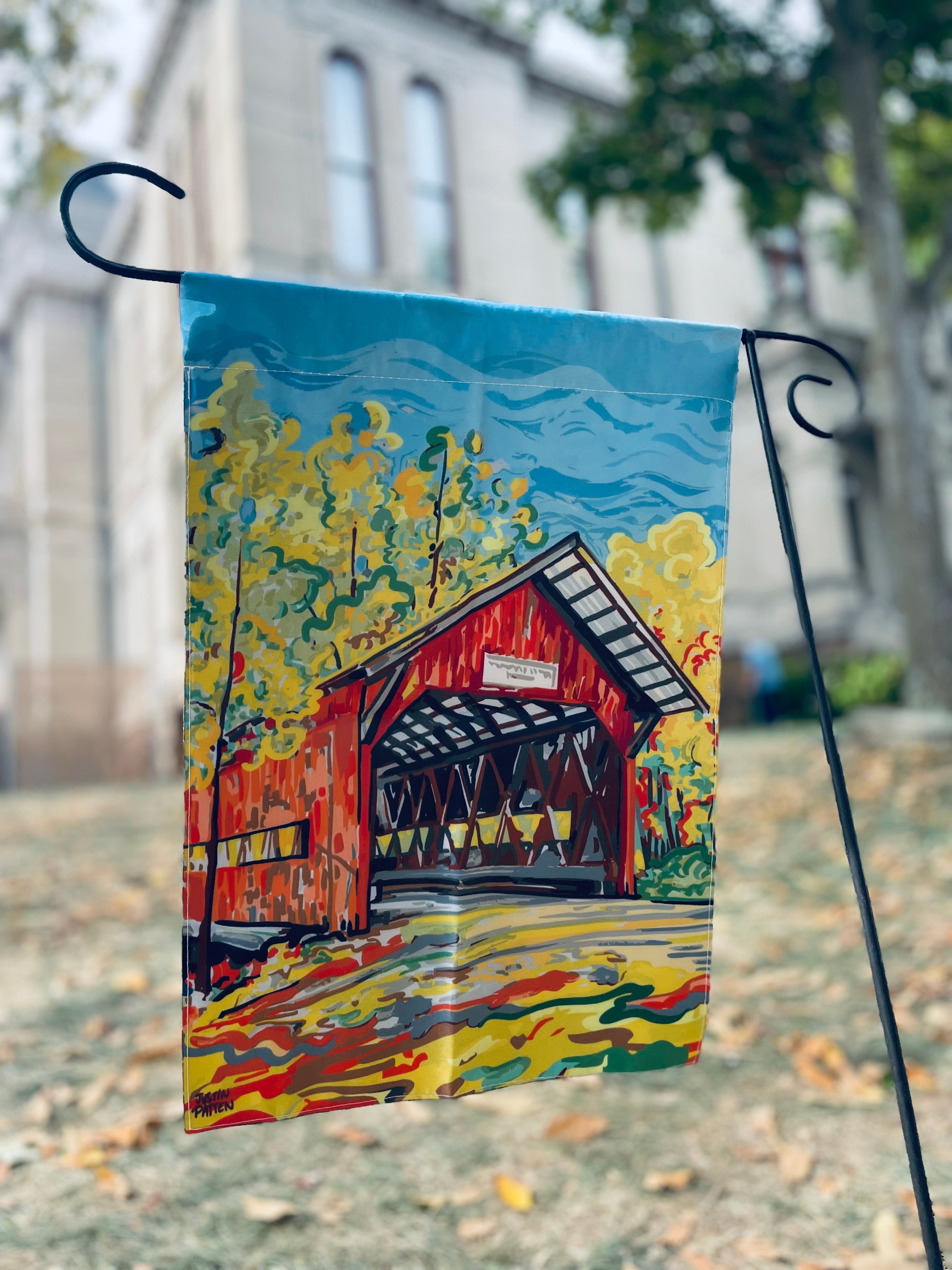 Covered Bridge Fall Garden Flag by Justin Patten (12.5 x 18.5)