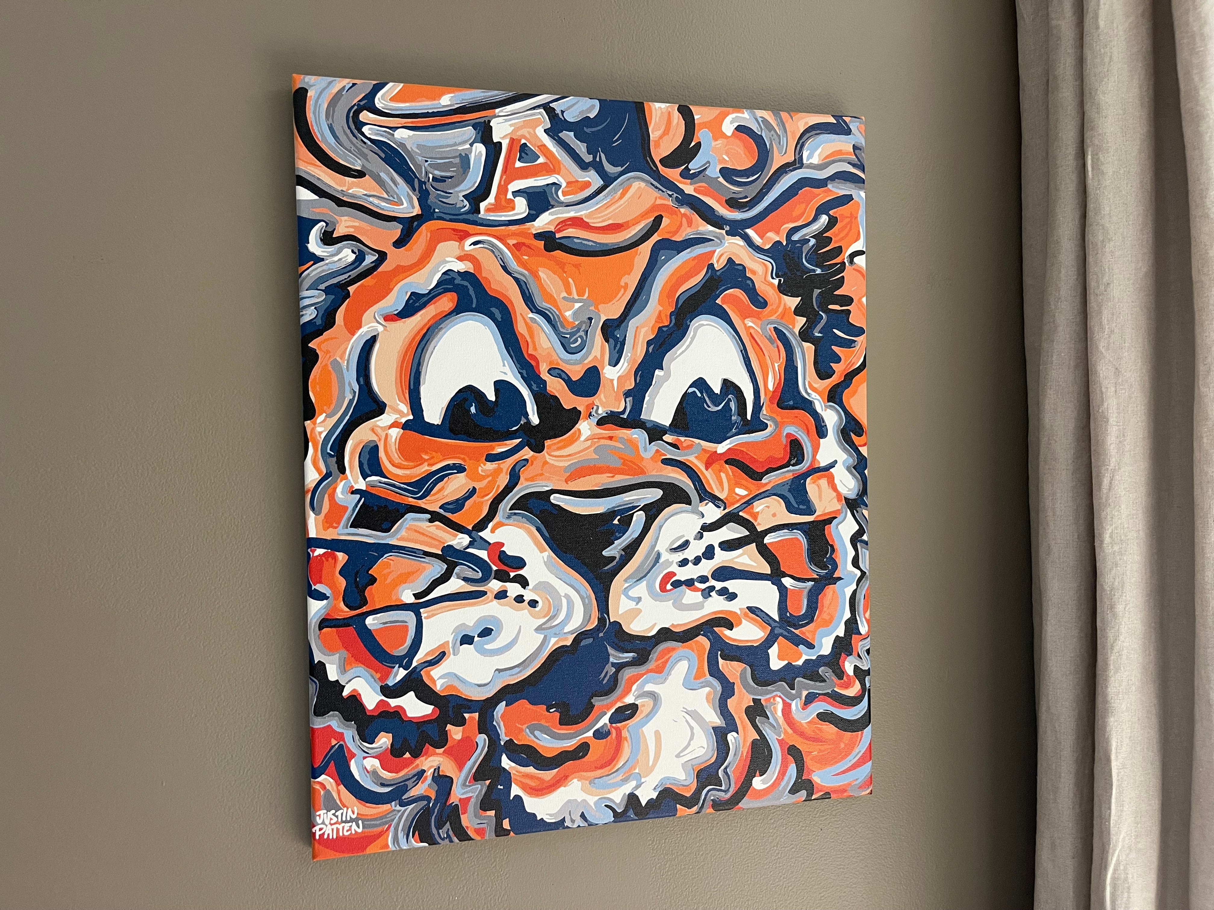 Auburn University 16"x 20" Vintage Beanie Aubie Wrapped Canvas Print by Justin Patten