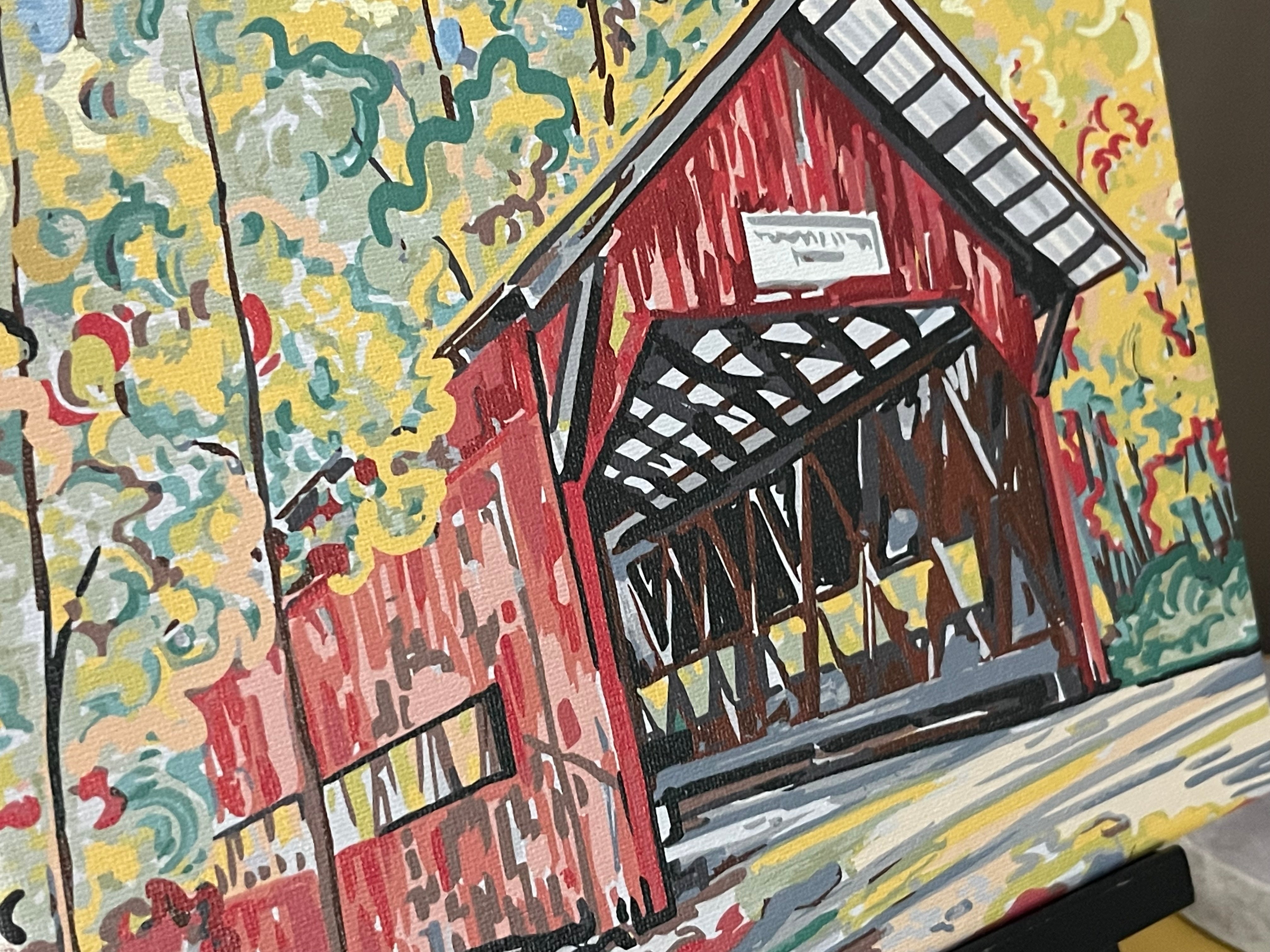 Covered Bridge 10"x8" Wrapped Canvas Print by Justin Patten