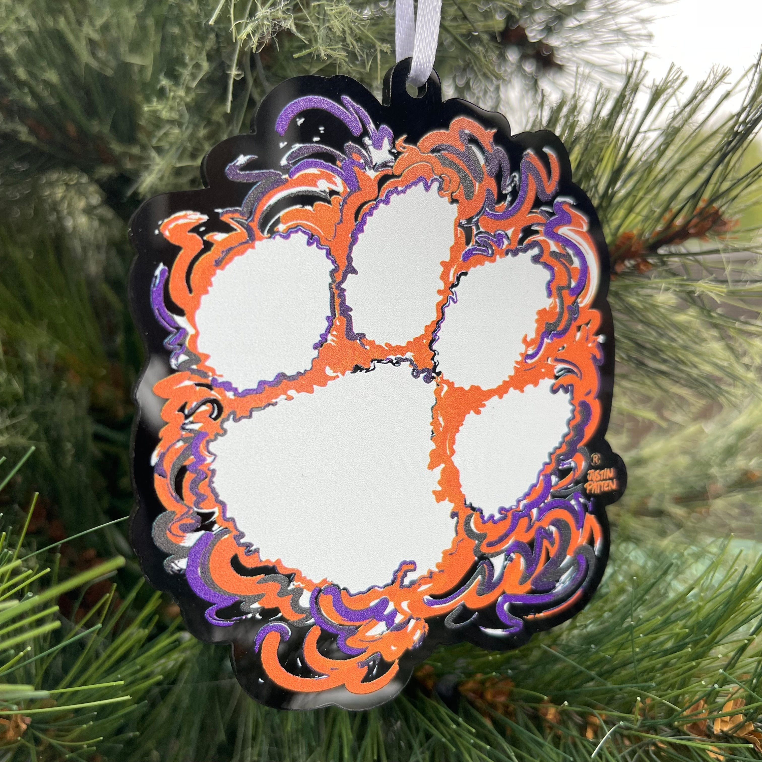 Clemson University Paw Print Ornament by Justin Patten (Black Ornament)