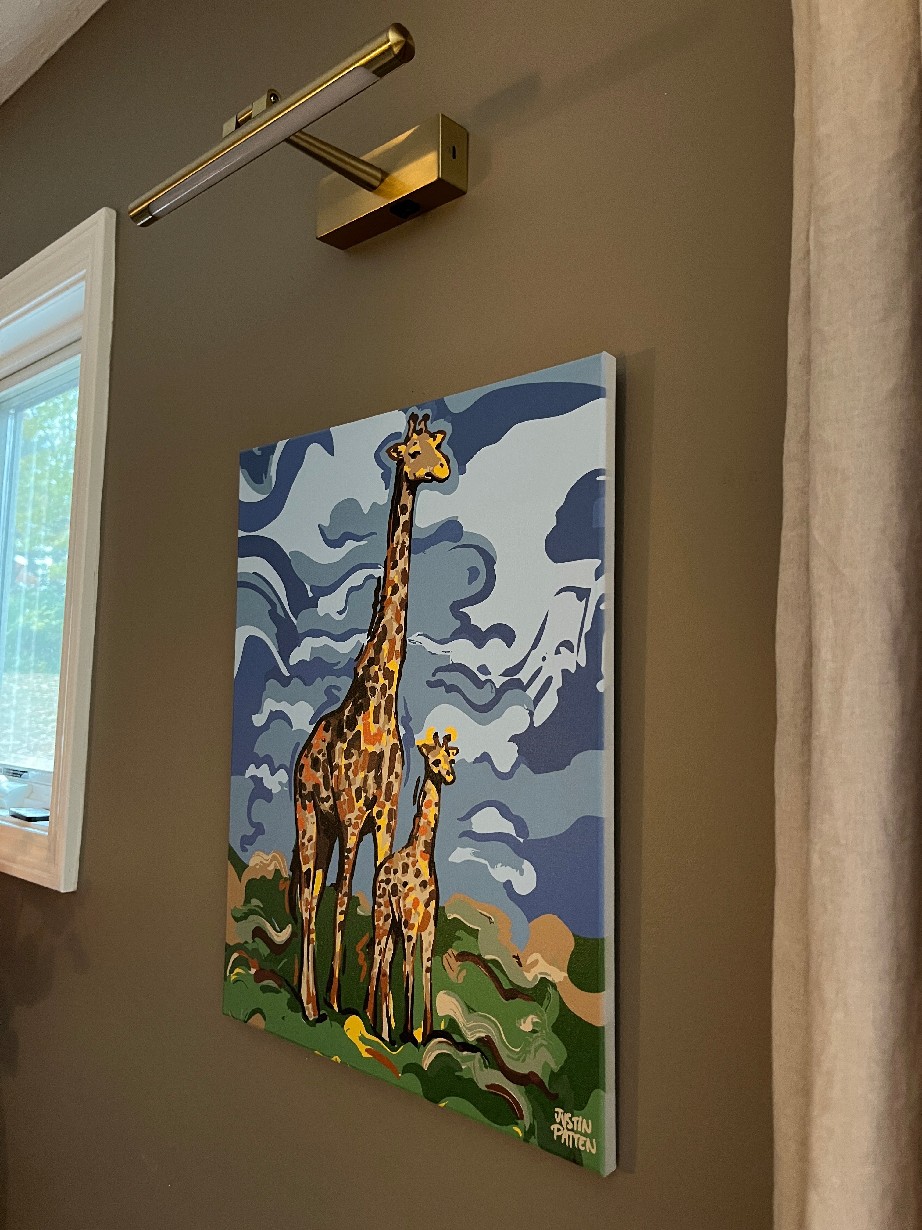 Giraffe Momma and Baby 16"x20" Wrapped Canvas Print by Justin Patten