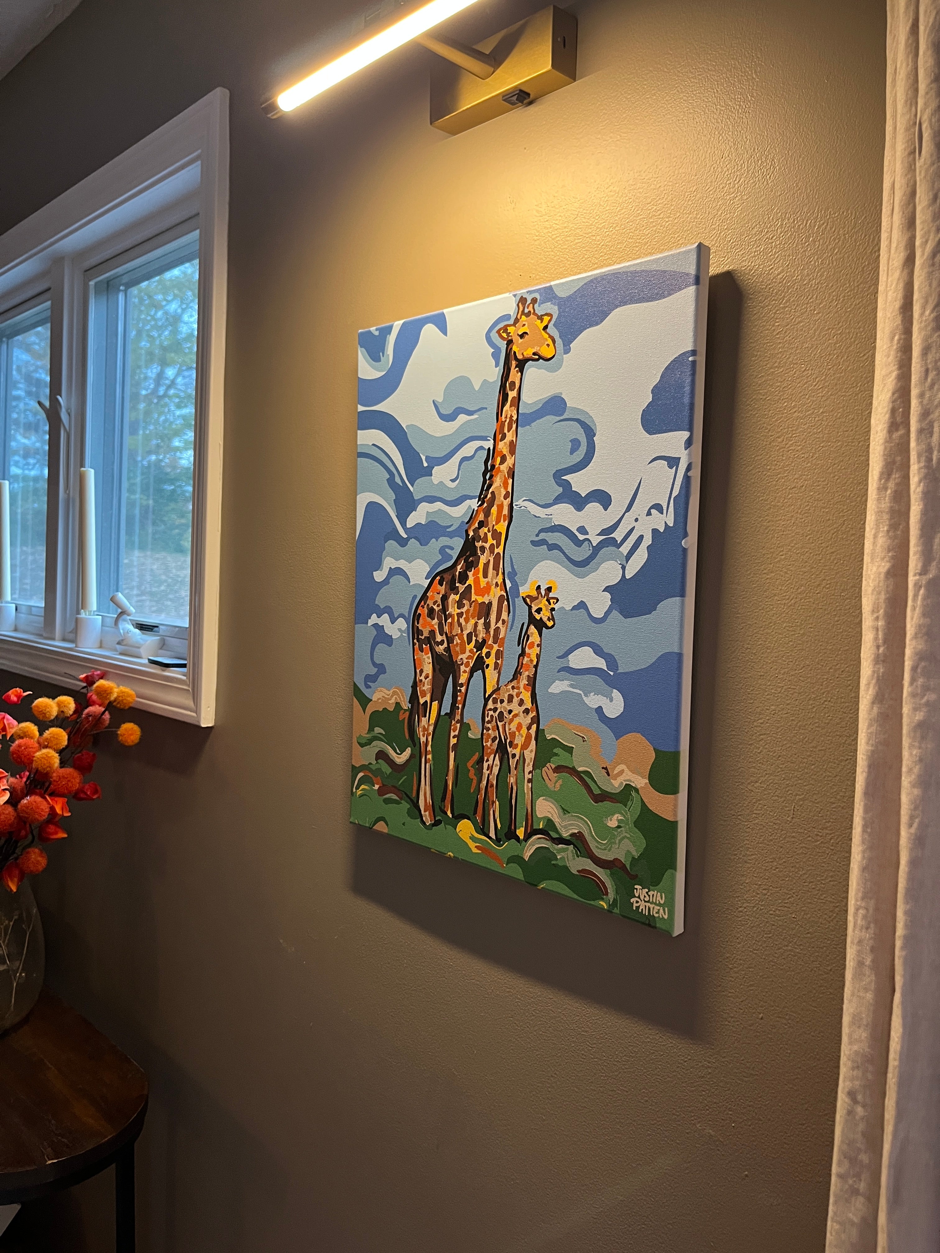 Giraffe Momma and Baby 16"x20" Wrapped Canvas Print by Justin Patten